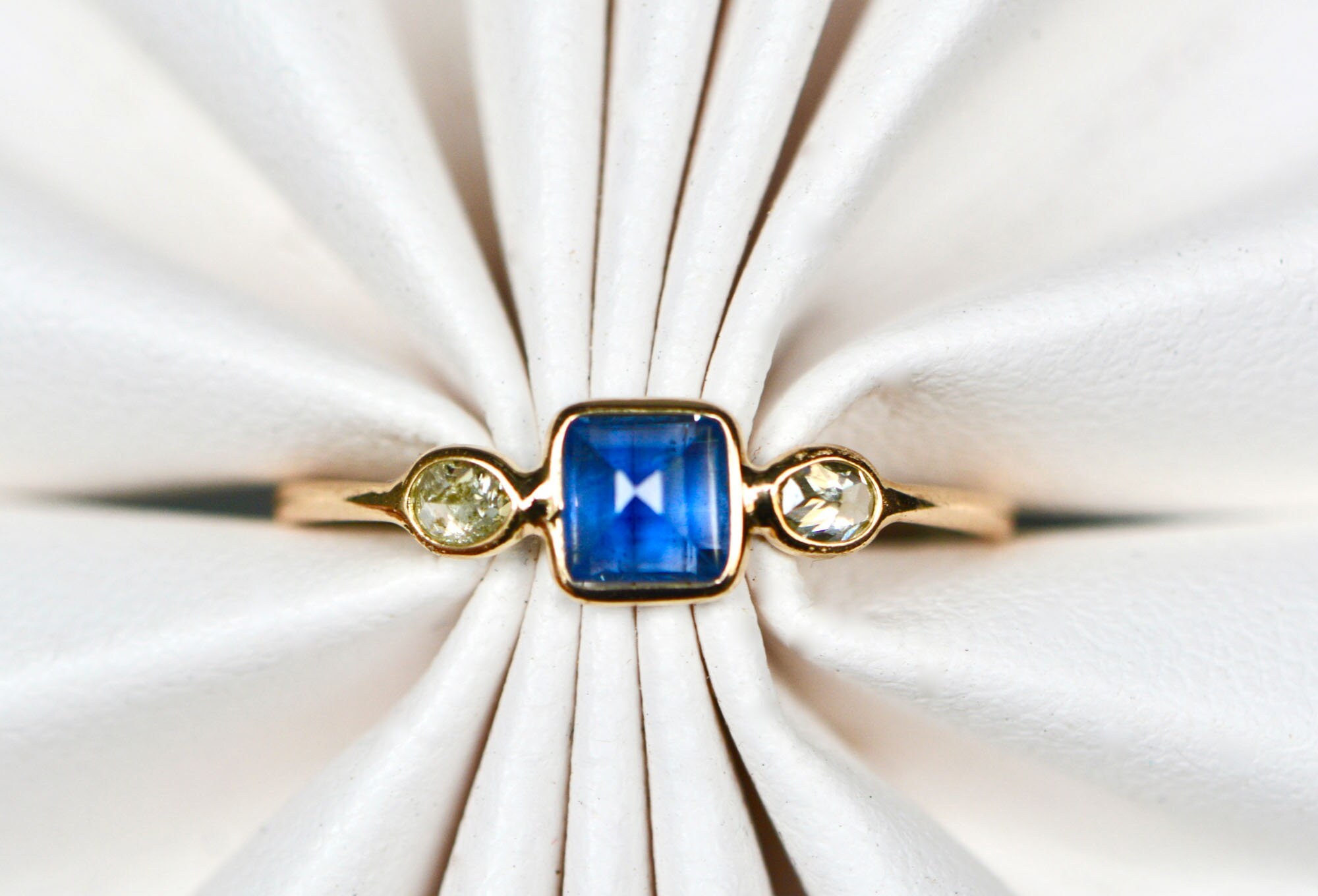 Sapphire & Salt Pepper Diamond 14k Gold Ring Size 6 - September Birthstone Ring