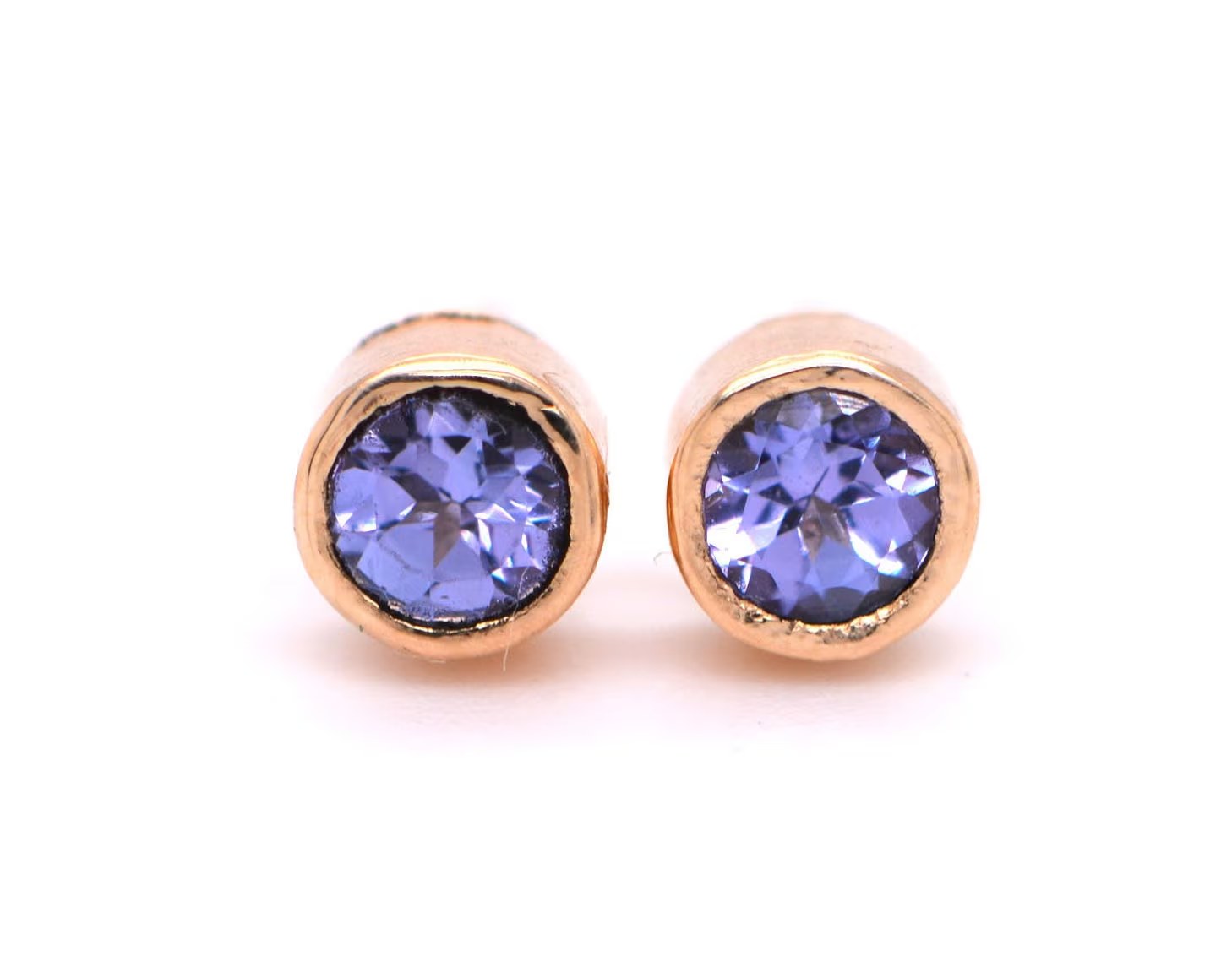 Tiny Tanzanite 3.5mm Stud Earrings Solid 14kt Gold : December Birthstone