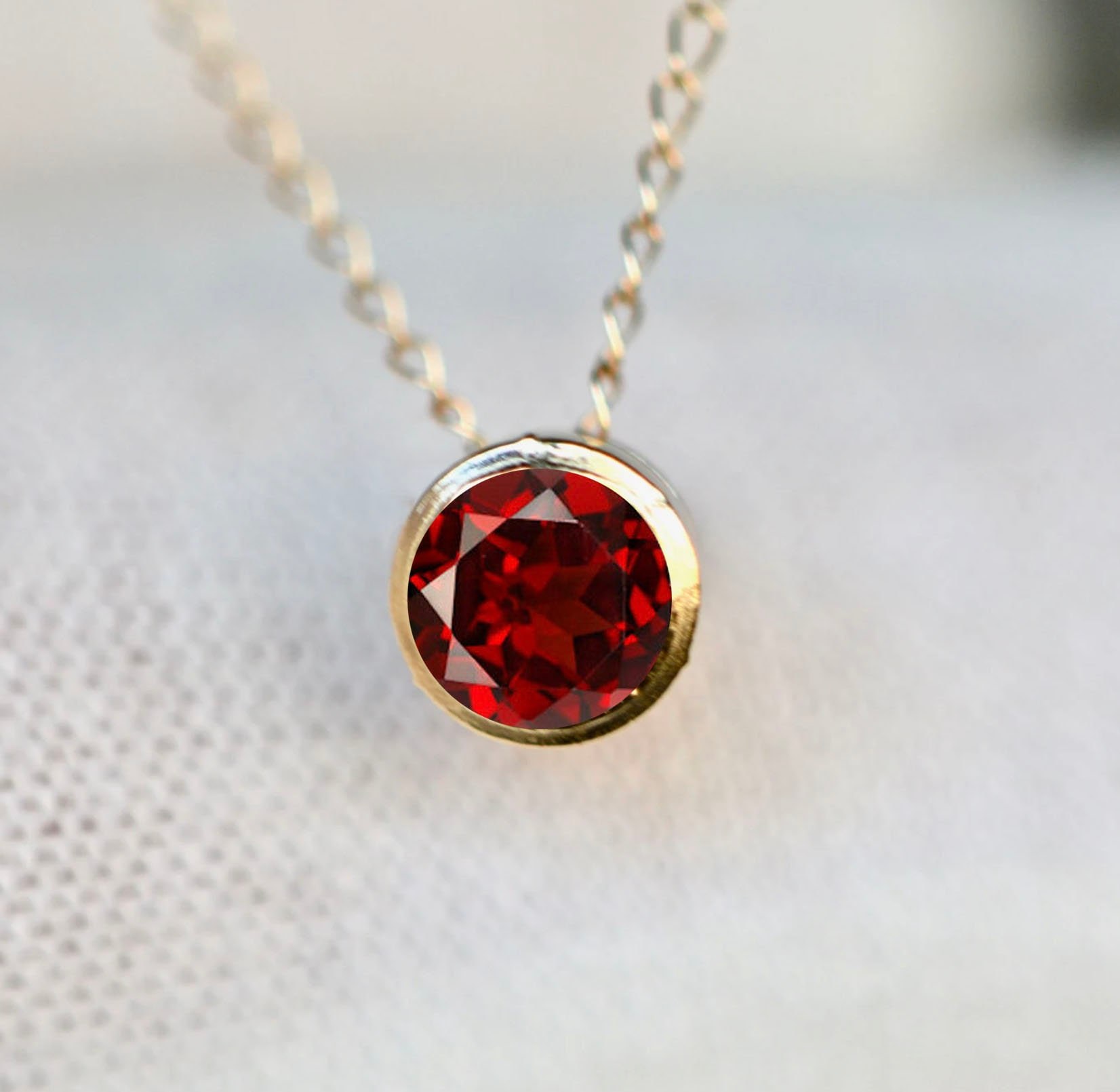 Garnet Red Slide Necklace Solid 14k Gold : January Birthstone Pendant