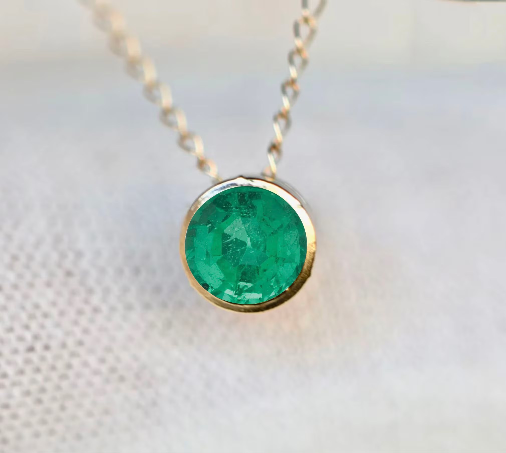 Natural Emerald Solitaire Slide Necklace 14k Gold : May Birthstone Pendant