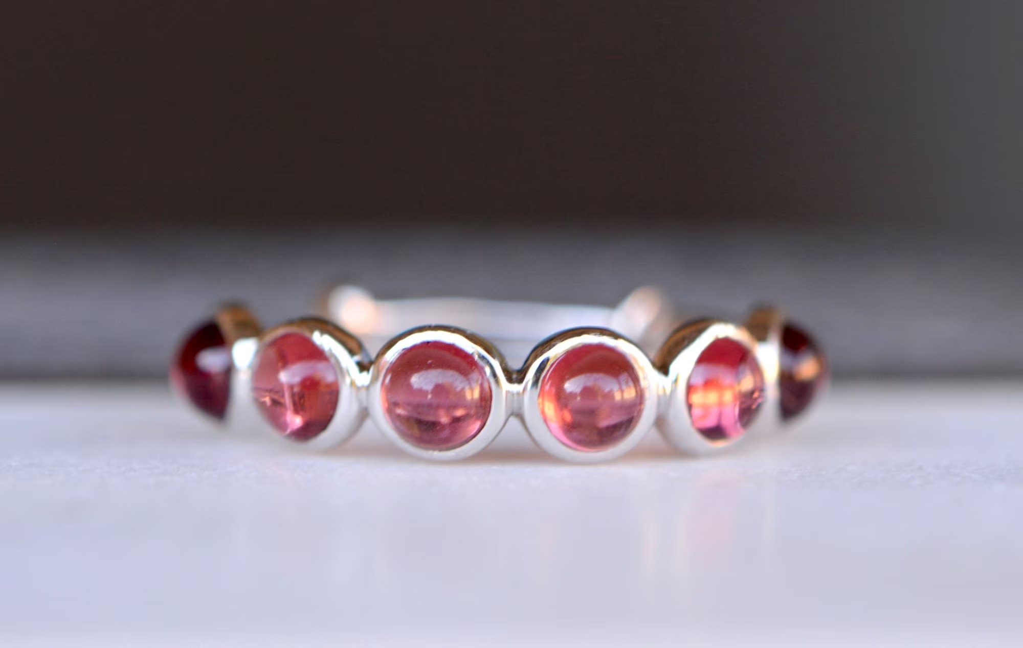 Rhodolite Garnet Eternity Ring: 18kt White Gold Stacking Band