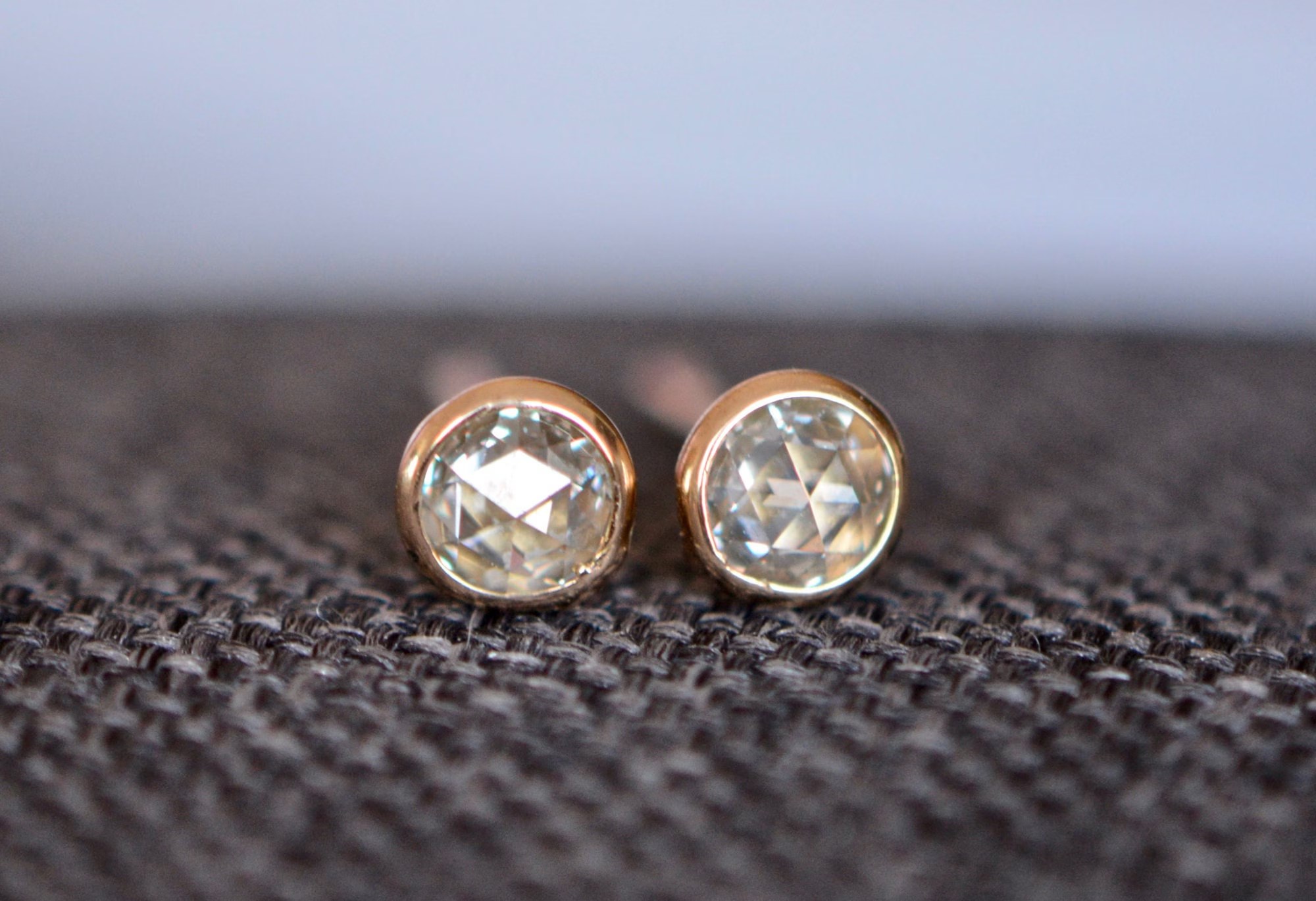 Salt & Pepper Rosecut Diamond Stud Earrings 14k Yellow Gold 5mm: April Birthstone