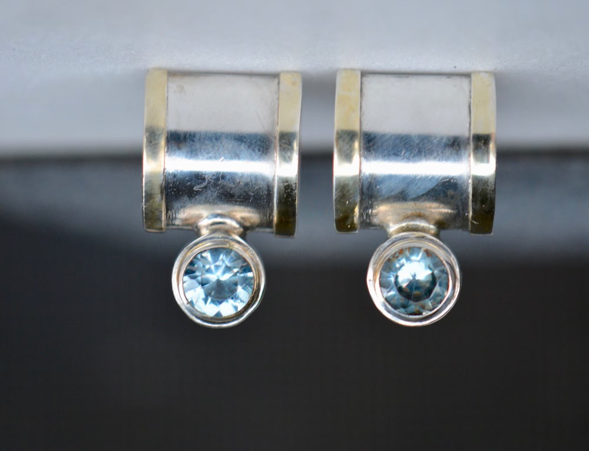 Blue Topaz Sterling Silver 14k Gold Earrings, Blue Gemstone Stud Earrings, Gift for Girlfriend, Statement Earrings, Earrings for Women Gift