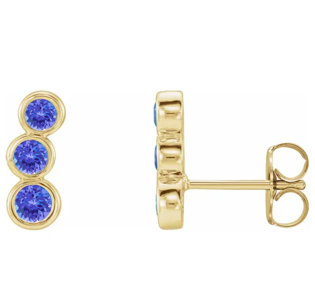 Tanzanite Ear Climbers 14kt Gold : December Birthstone Earrings, detail view