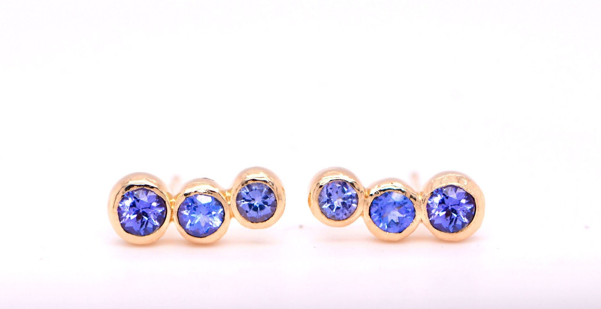 Tanzanite Ear Climbers 14kt Gold : December Birthstone Earrings, detail view