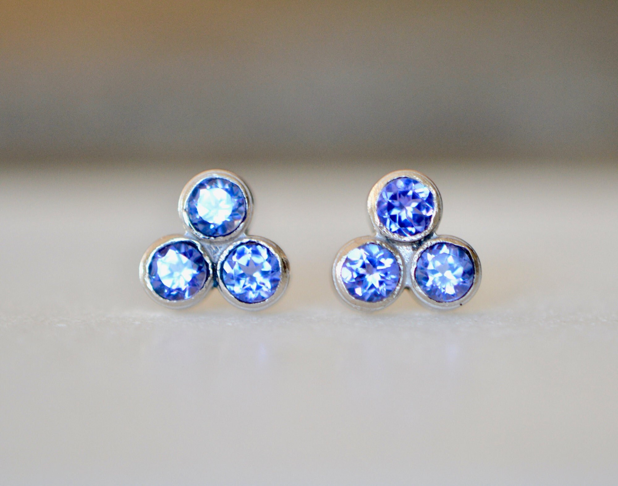 Tanzanite Floral Stud Earrings 14kt Gold : December Birthstone Jewelry