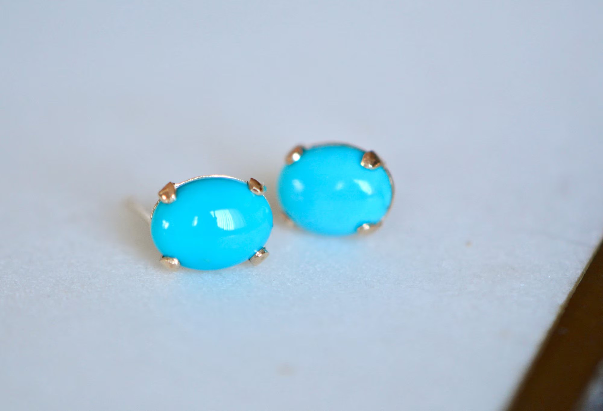 Turquoise Oval Solid 14k Gold Stud Earrings: December Birthstone Jewelry