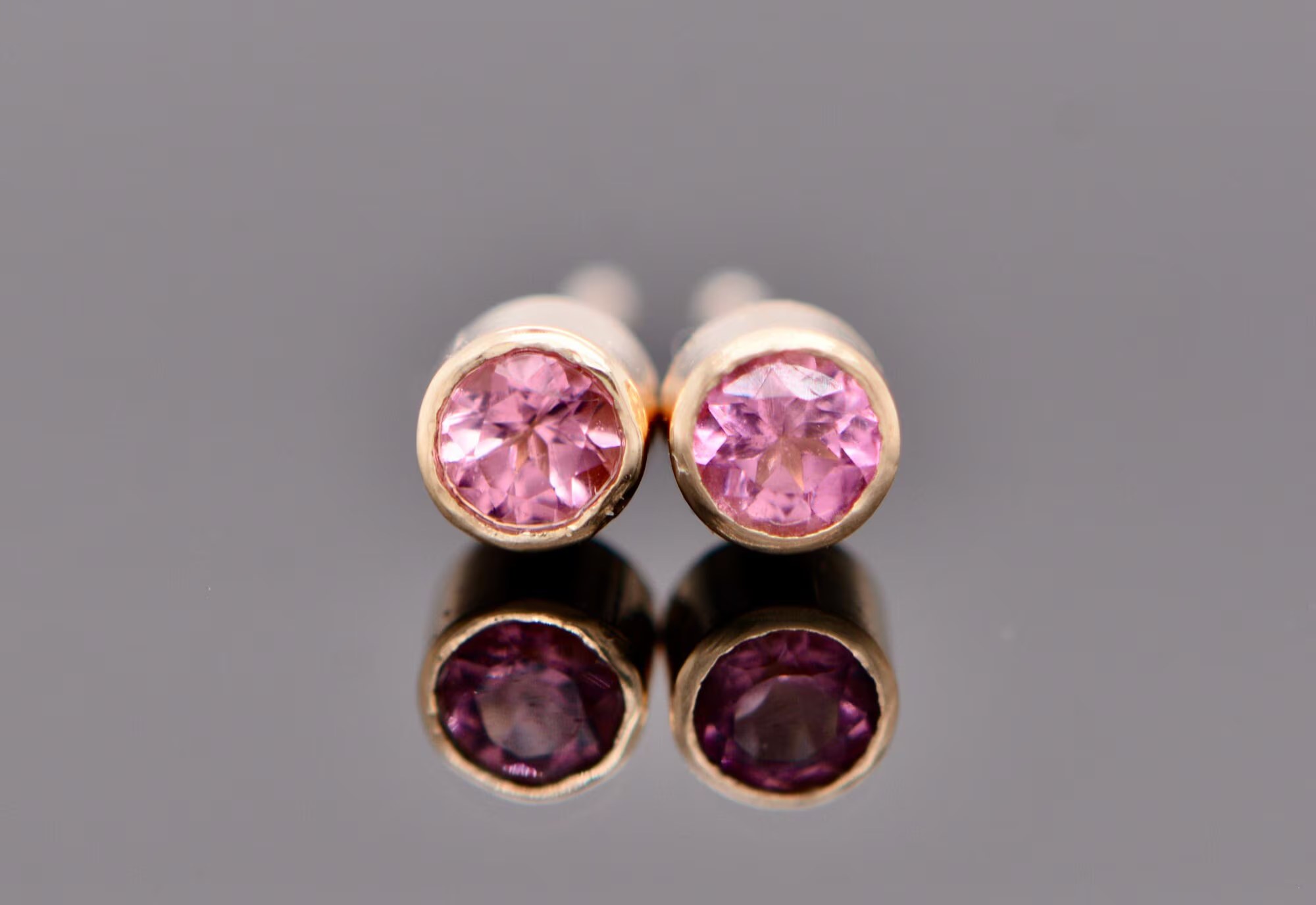 Dainty Pink Tourmaline Stud Earrings, 14kt Gold Pink Gemstone Stud, October Birthstone Studs, Minimalist Earrings for Her, Everyday Earrings
