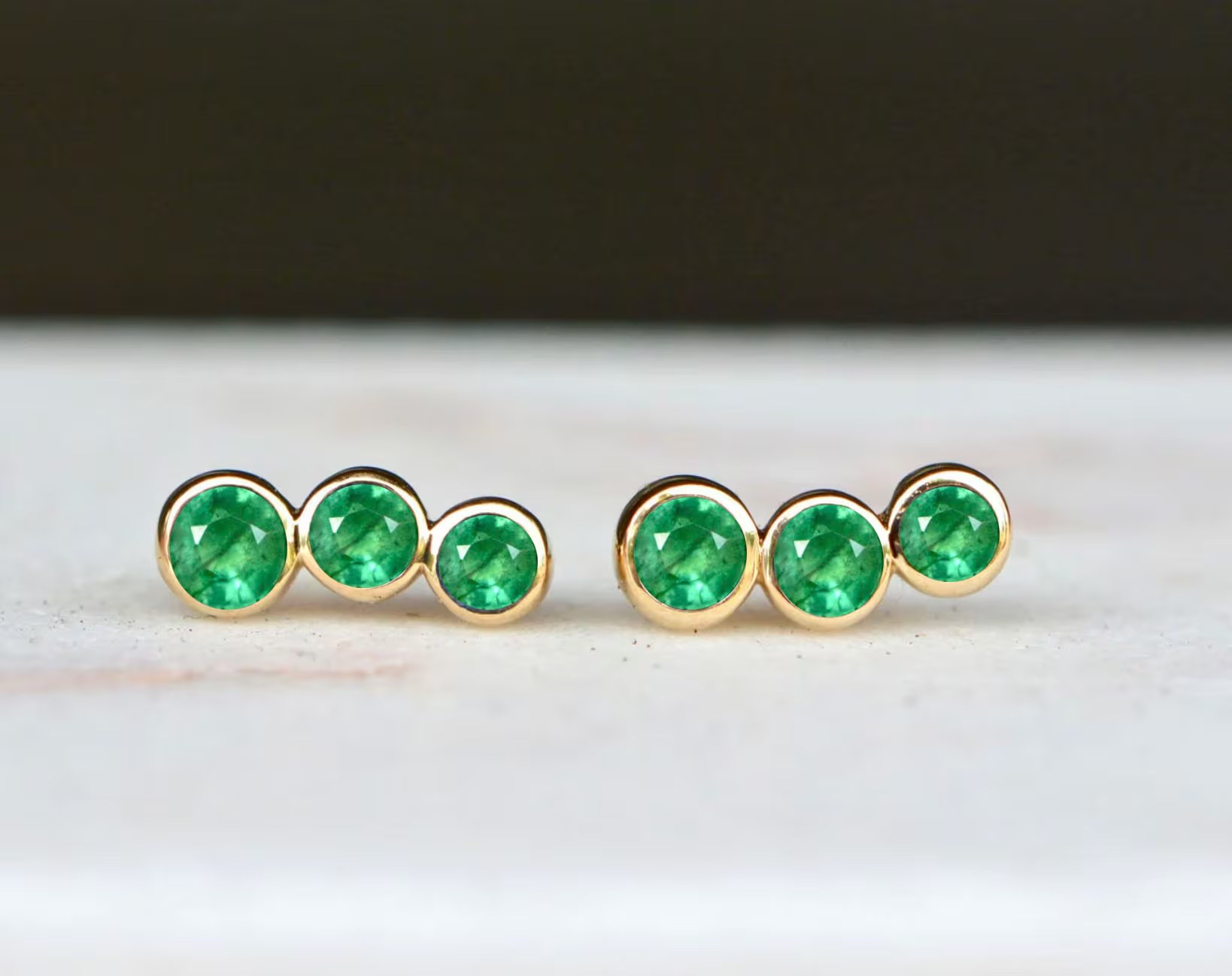 Natural Emerald Ear Climbers 14kt Gold : May Birthstone Jewelry