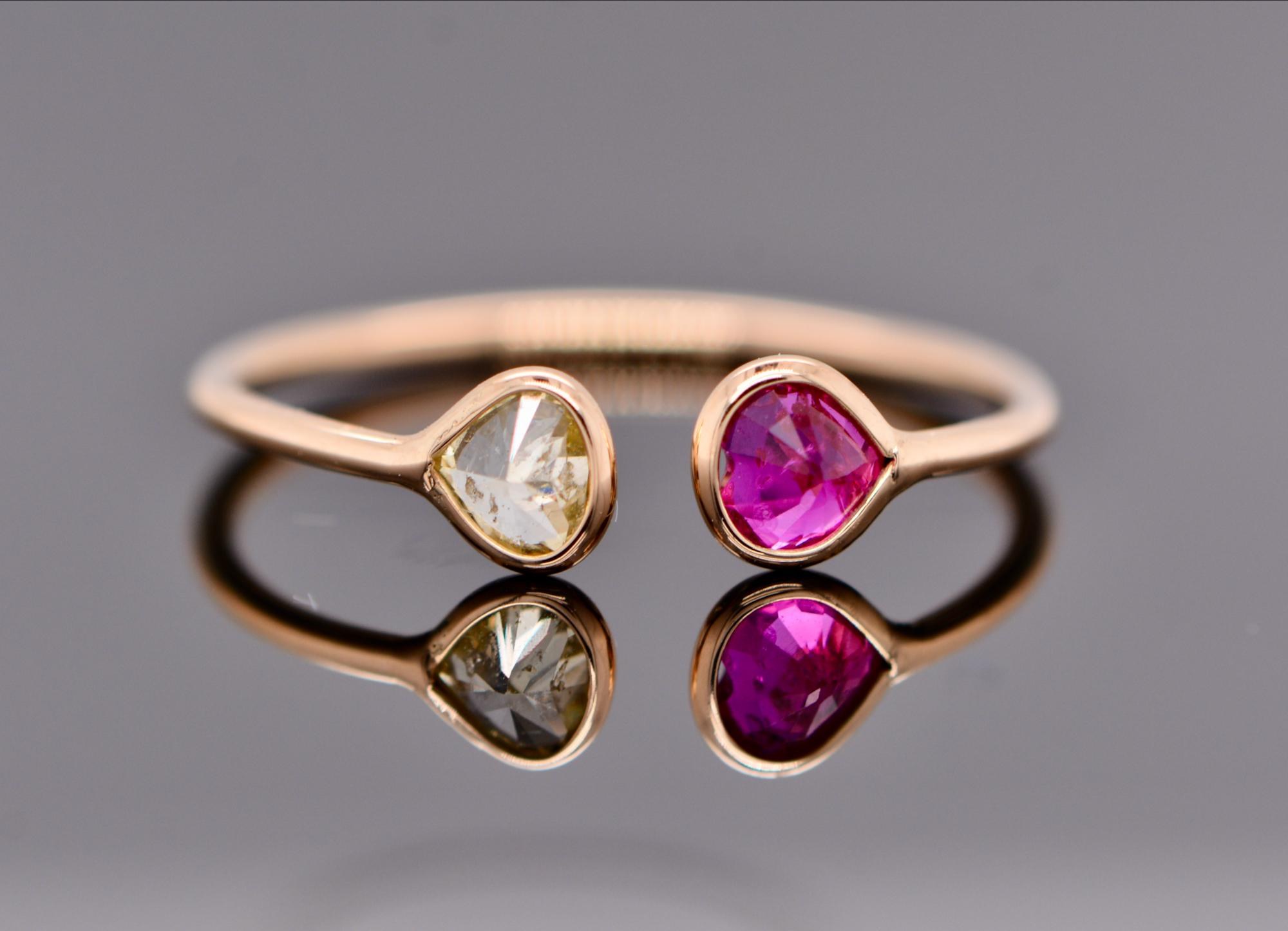 Ruby & Salt Pepper Diamond 14k Gold Ring: July April Birthstone