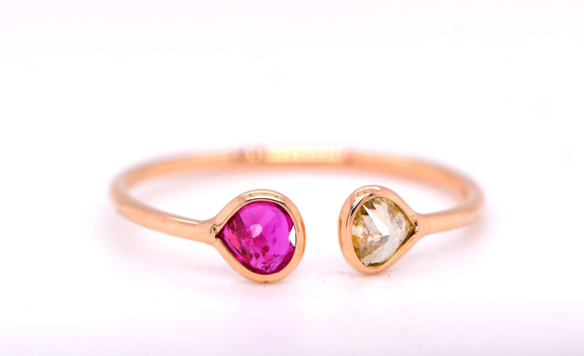 Ruby & Salt Pepper Diamond 14k Gold Ring: July April Birthstone, detail view