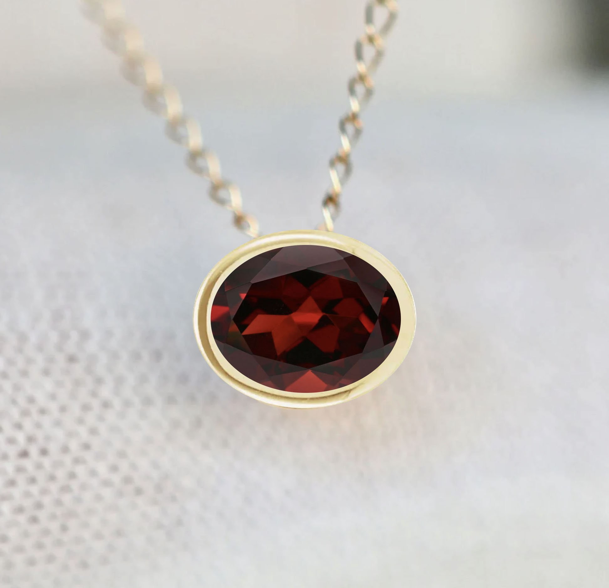 Garnet 1CT Oval Red Minimalist Slide Necklace 14k Gold : January Birthstone Pendant