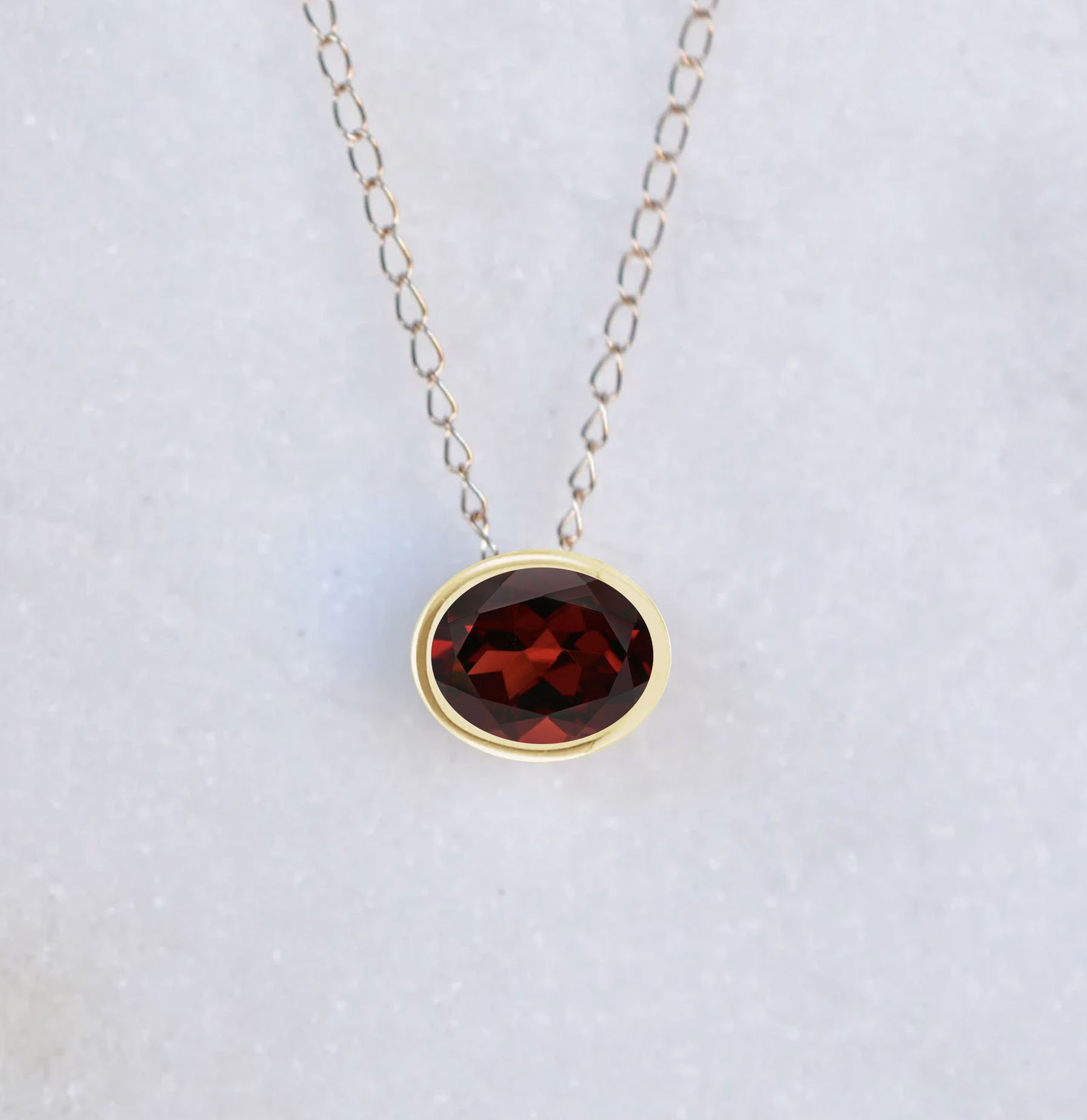 Garnet 1CT Oval Red Minimalist Slide Necklace 14k Gold : January Birthstone Pendant, detail view
