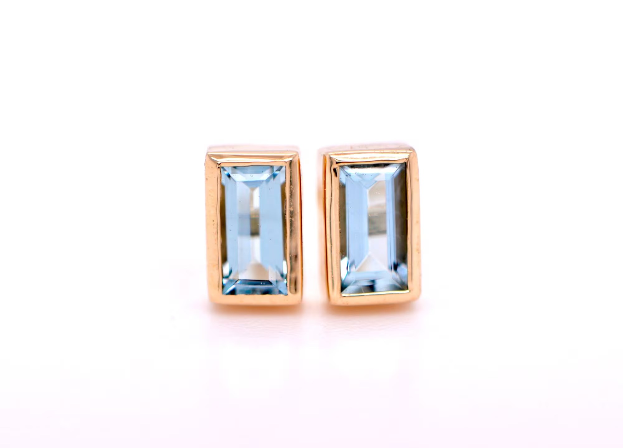 Aquamarine Baguette 14k Gold Minimalist Stud Earrings : March Birthstone Jewelry