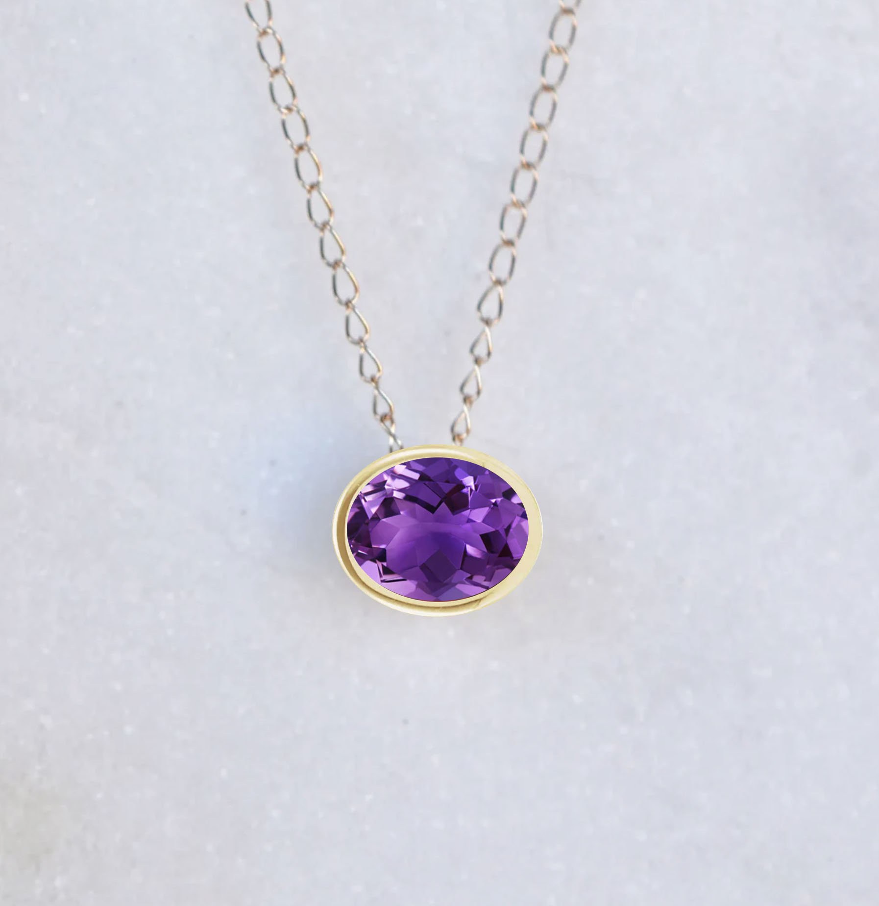 AAA Amethyst Oval Slide Pendant 14k Gold : February Birthstone Jewelry, detail view