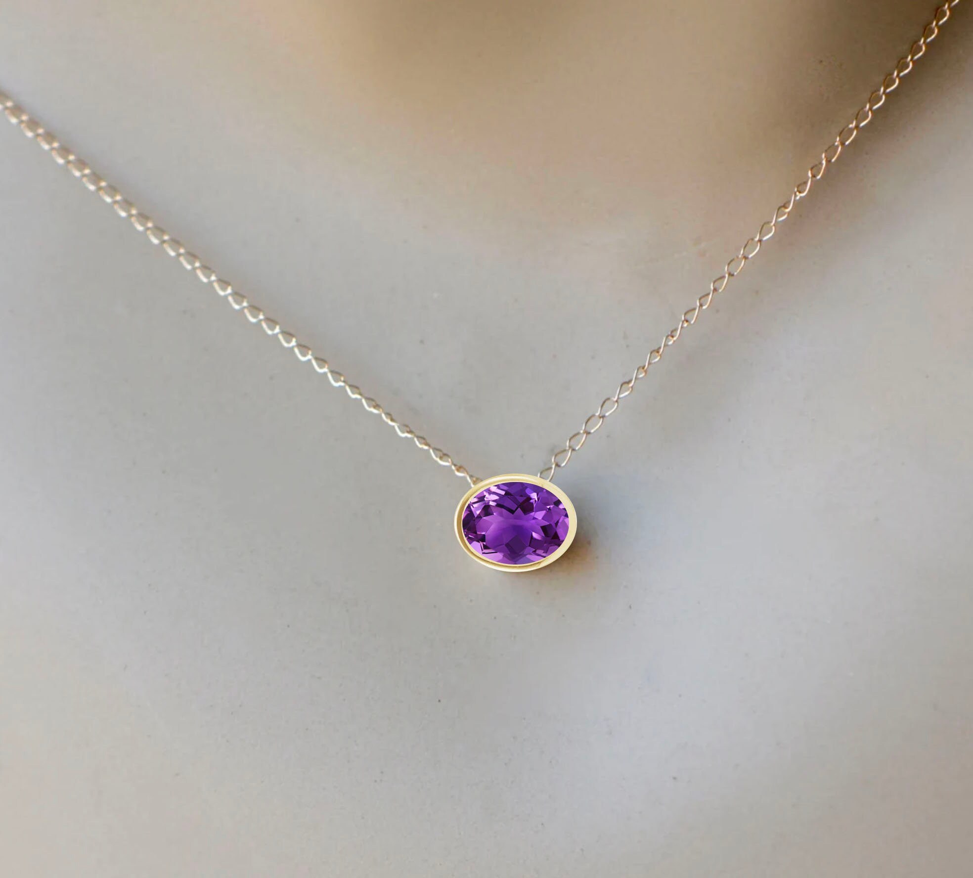 AAA Amethyst Oval Slide Pendant 14k Gold : February Birthstone Jewelry, detail view