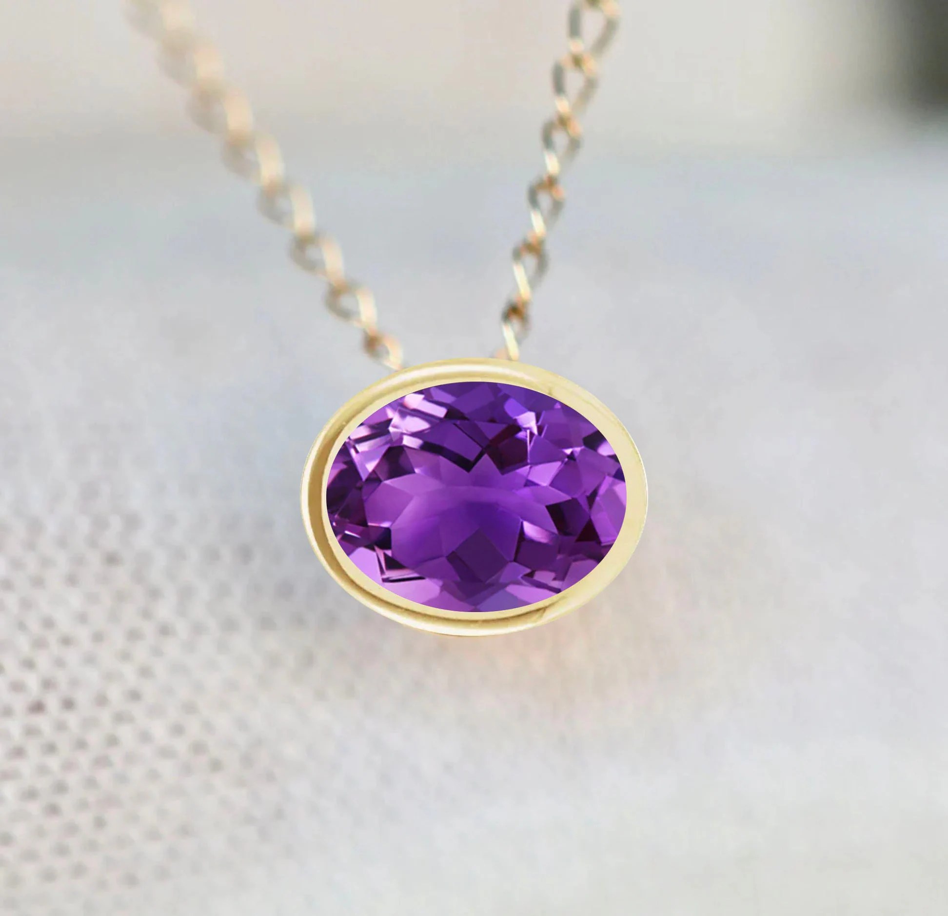AAA Amethyst Oval Slide Pendant 14k Gold : February Birthstone Jewelry