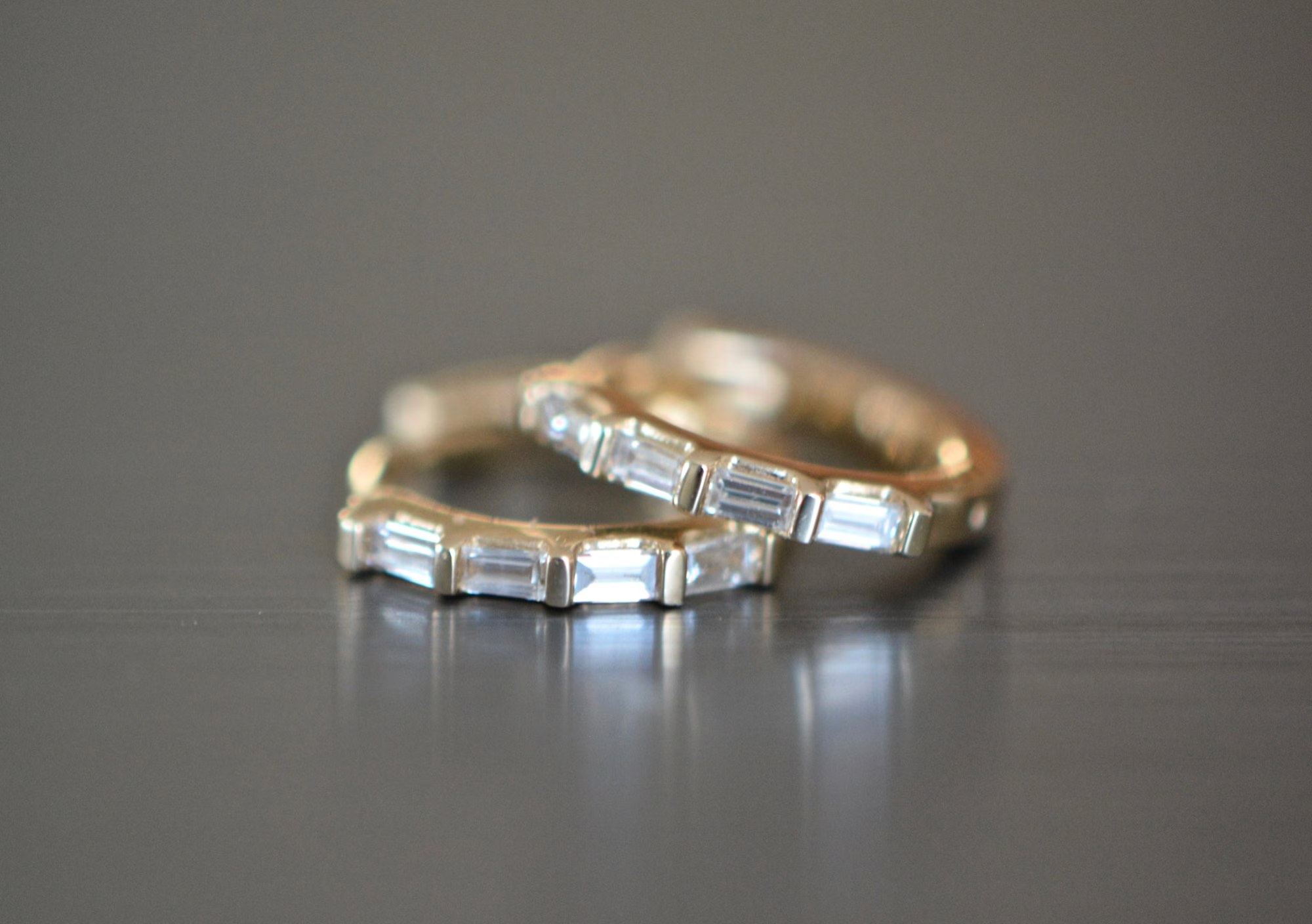 Tiny Baguette Natural Diamond Huggies 14k Gold : April Birthstone Small Hoops