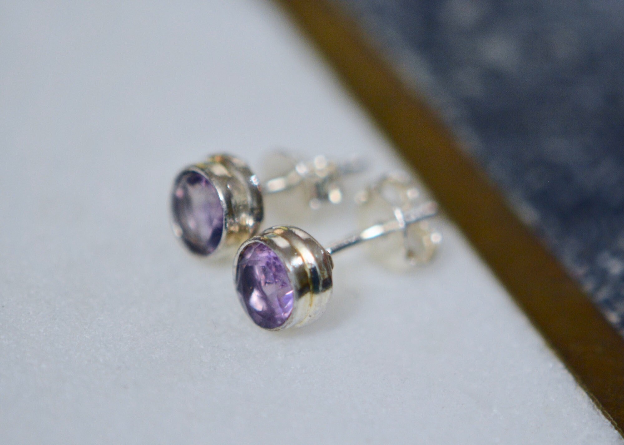 Amethyst Stud Earrings Sterling Sivler, February Birthstone Earrings, Round Lilac Gemstone Post Earrings, Gift for Women, Everyday Earrings