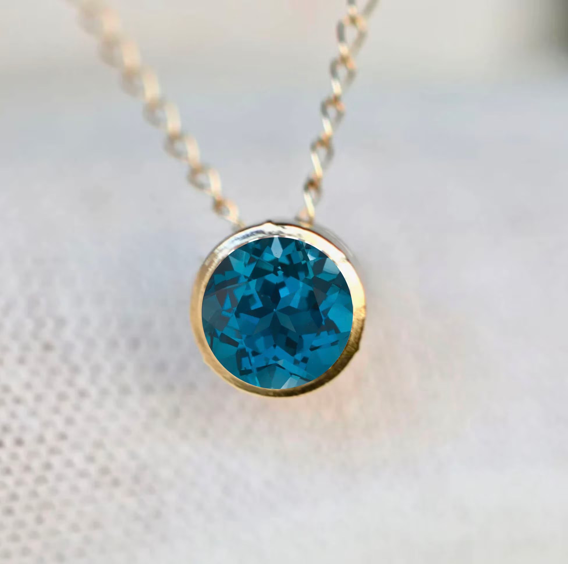London Blue Topaz Solitaire Necklace Solid 14k Gold : December Birthstone Jewelry