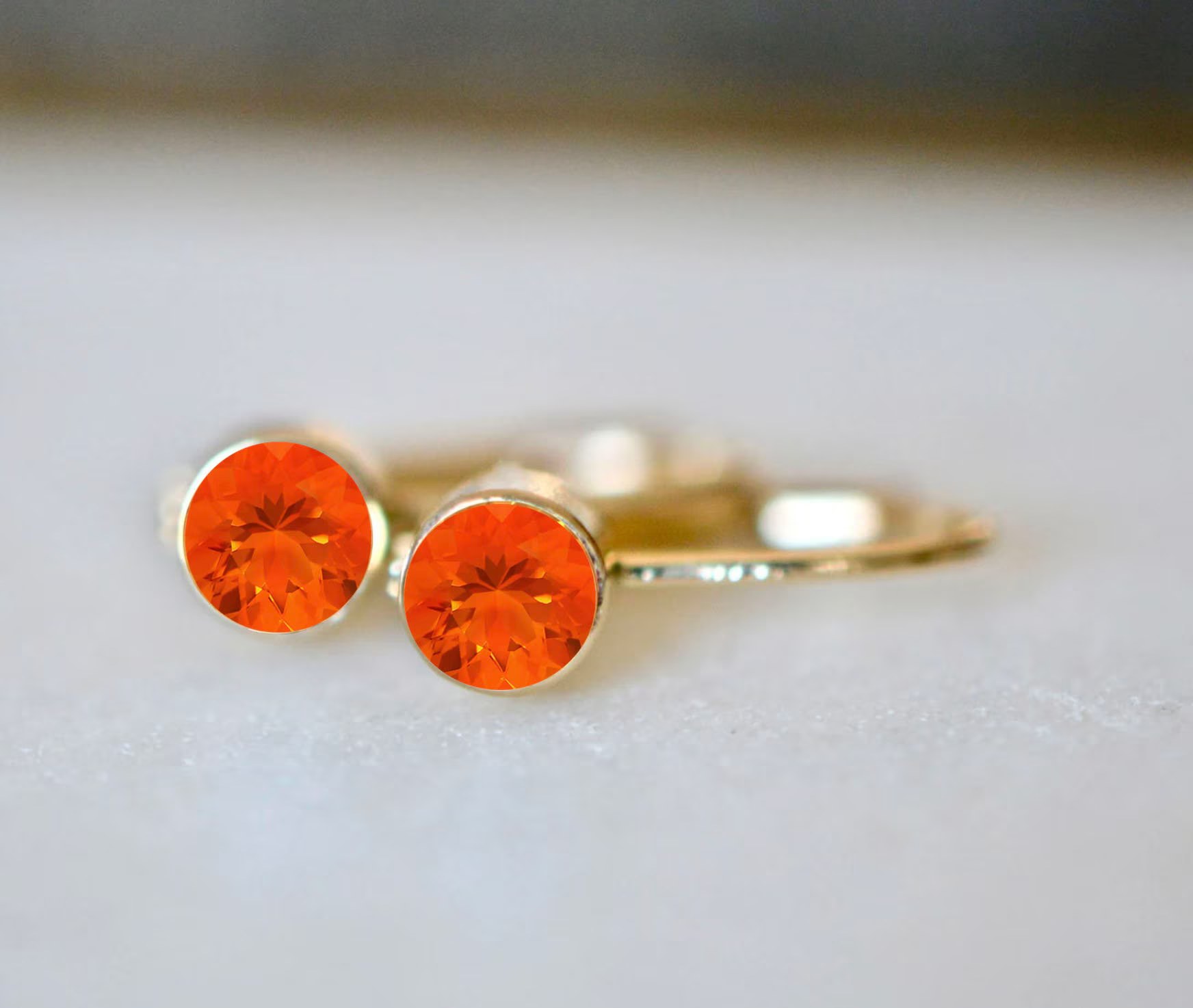 Fire Opal AAA Leverback Earrings 14kt Gold : October Birthstone Jewelry
