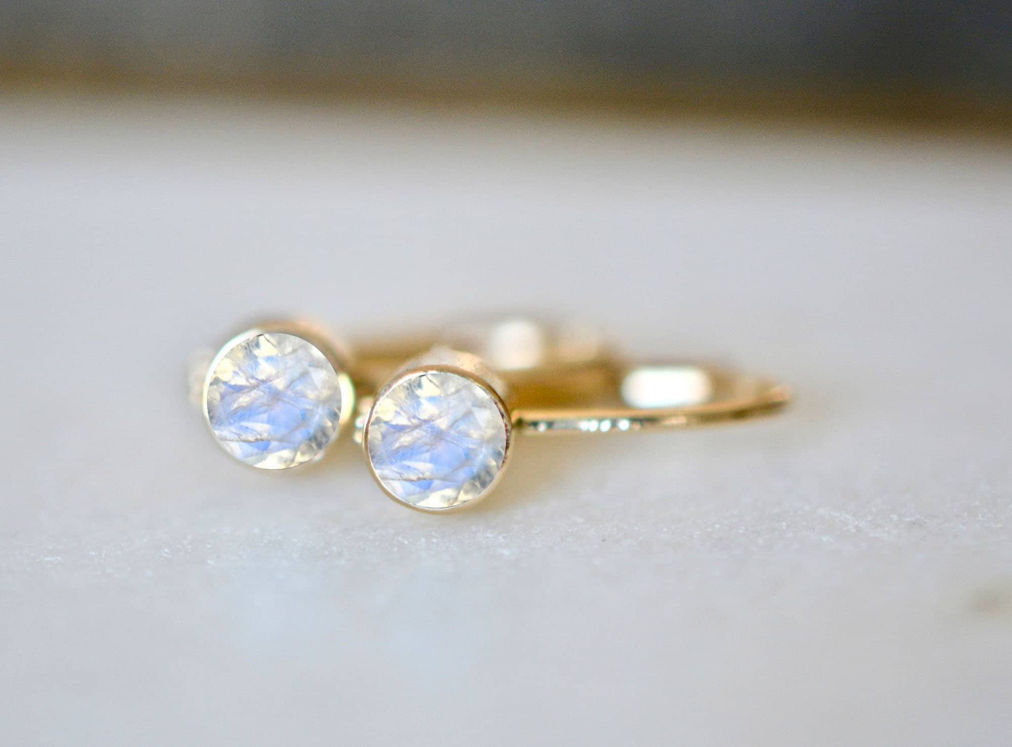 Moonstone AAA Leverback Earrings 14kt Gold : June Birthstone Hoops