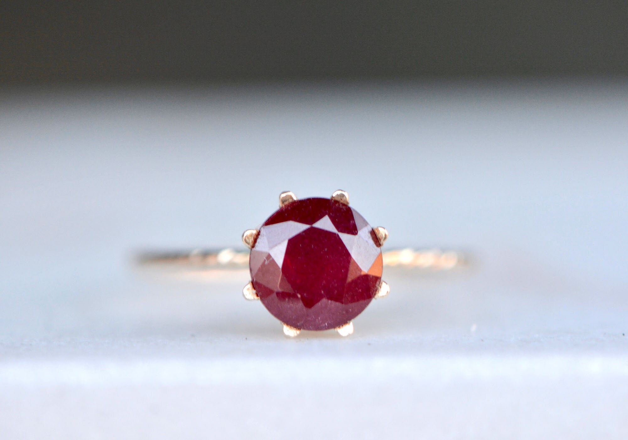Ruby Solitaire High Profile Stackable Ring 14k Gold : July Birthstone Red Gemstone