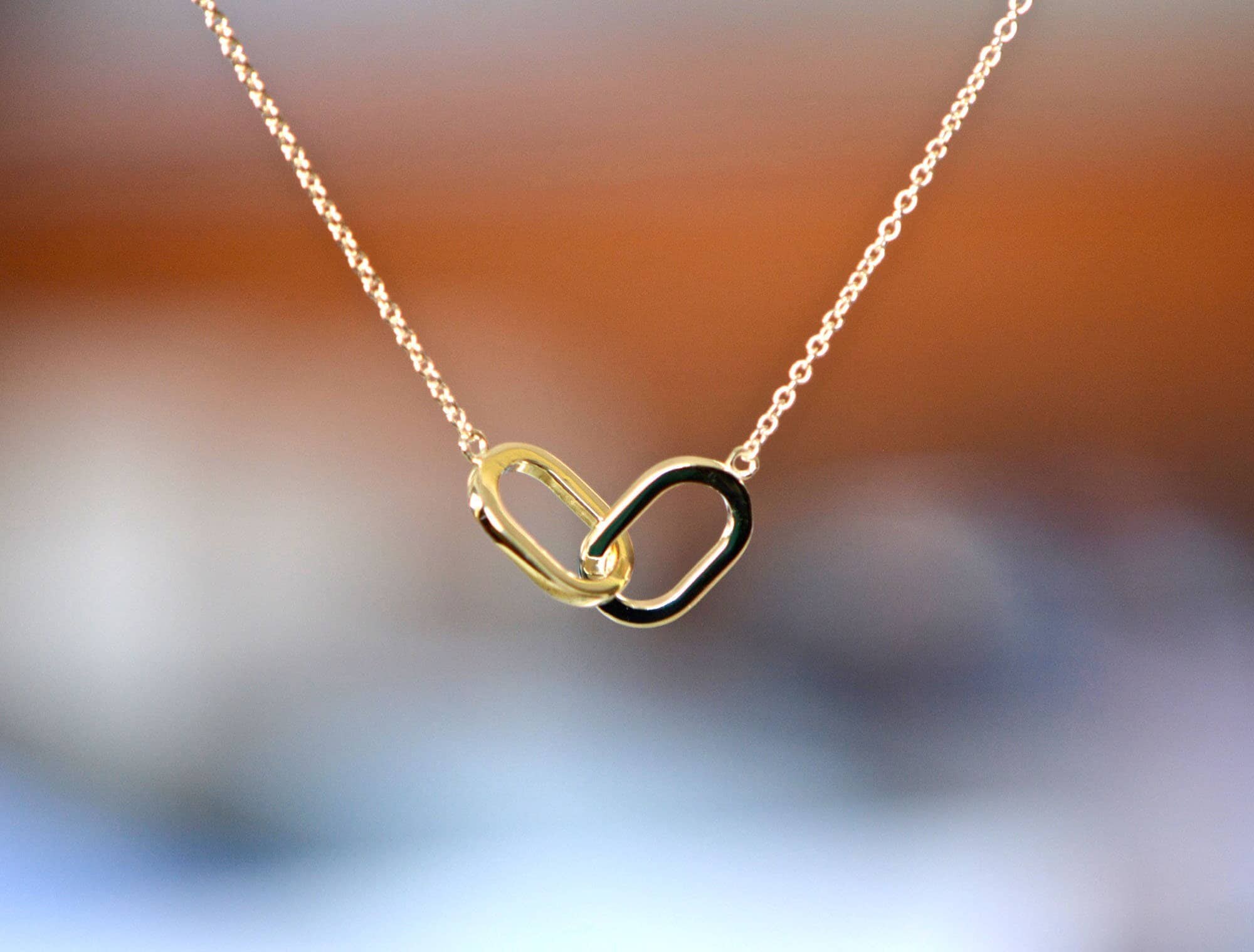 Interlocking Links Love and Friendship Necklace Solid 14k Gold : Everyday Layering Necklace for Women