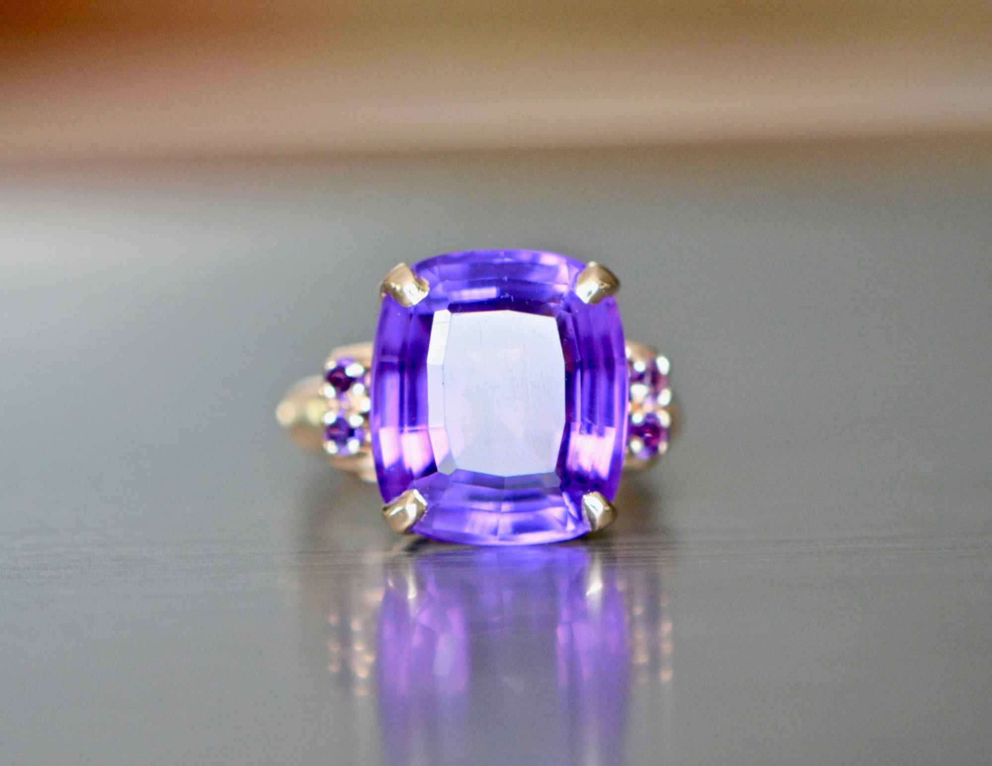 Amethyst Statement Ring 14k Gold, February Birthstone Ring, Engagement Ring, Girlfriend Gift, Anniversary Gift for Wife, Sentimental Gifts