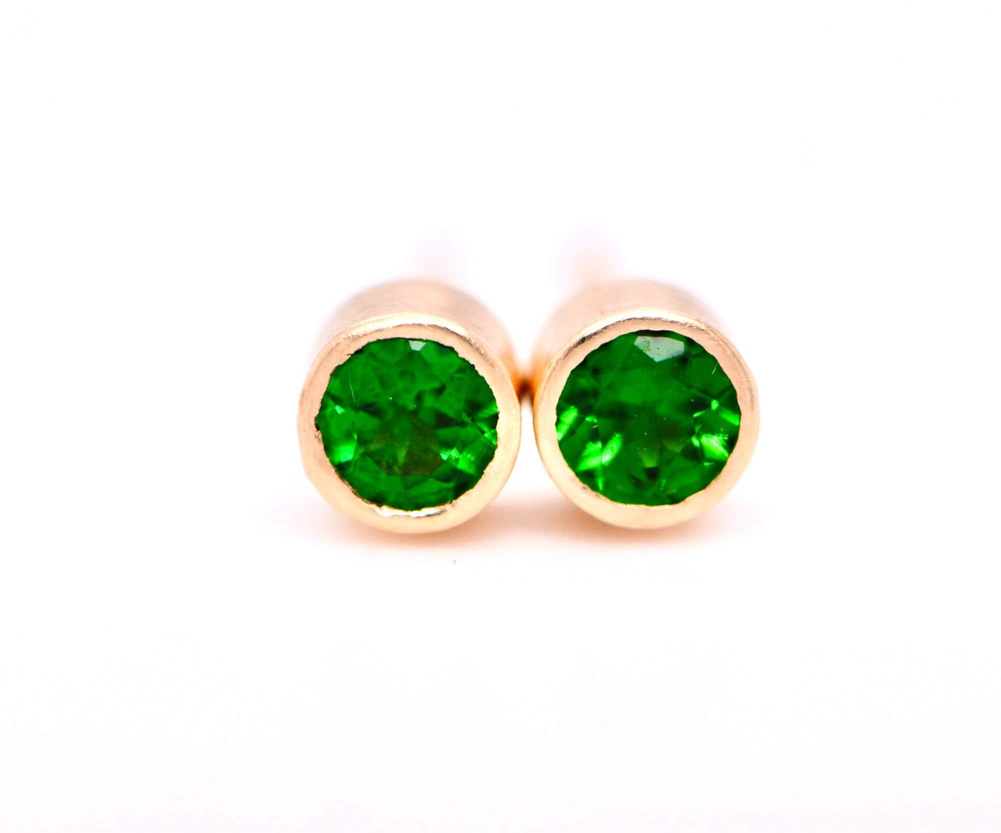 Tiny Tsavorite Garnet Stud Earrings 14kt Gold, January Birthstone