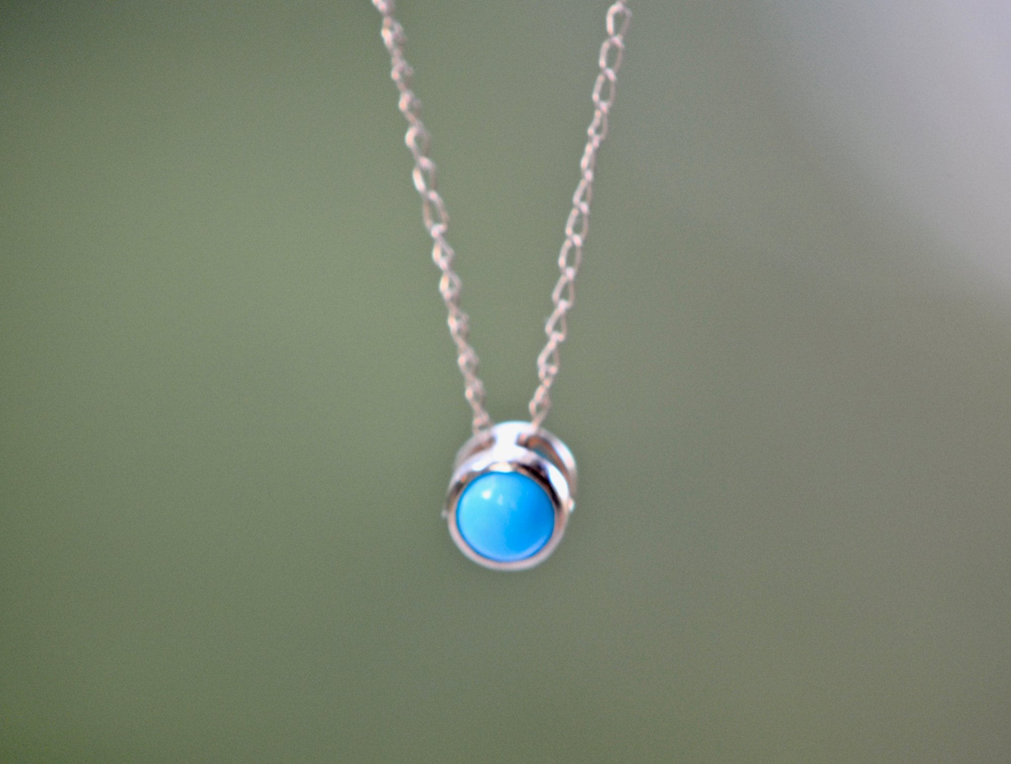 Round Turquoise Slide Necklace 14k Gold, Sleeping Beauty Blue Turquoise Jewelry, Birthday Gift, December Birthstone Necklace, Dainty Pendant, detail view