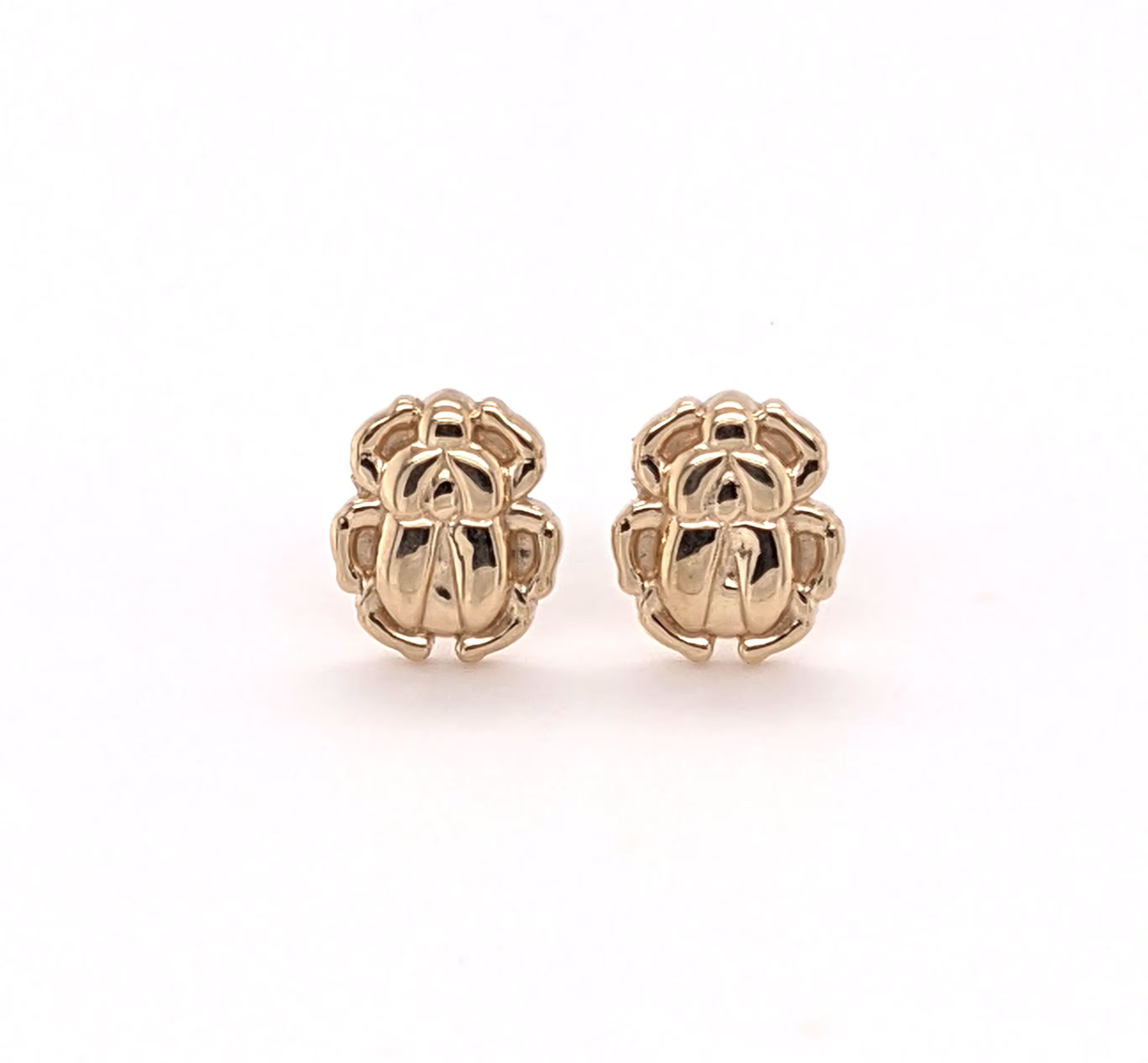 Scarab Earrings 14k Gold Egyptian Beetle Stud Earrings: Gift for Insect Lover