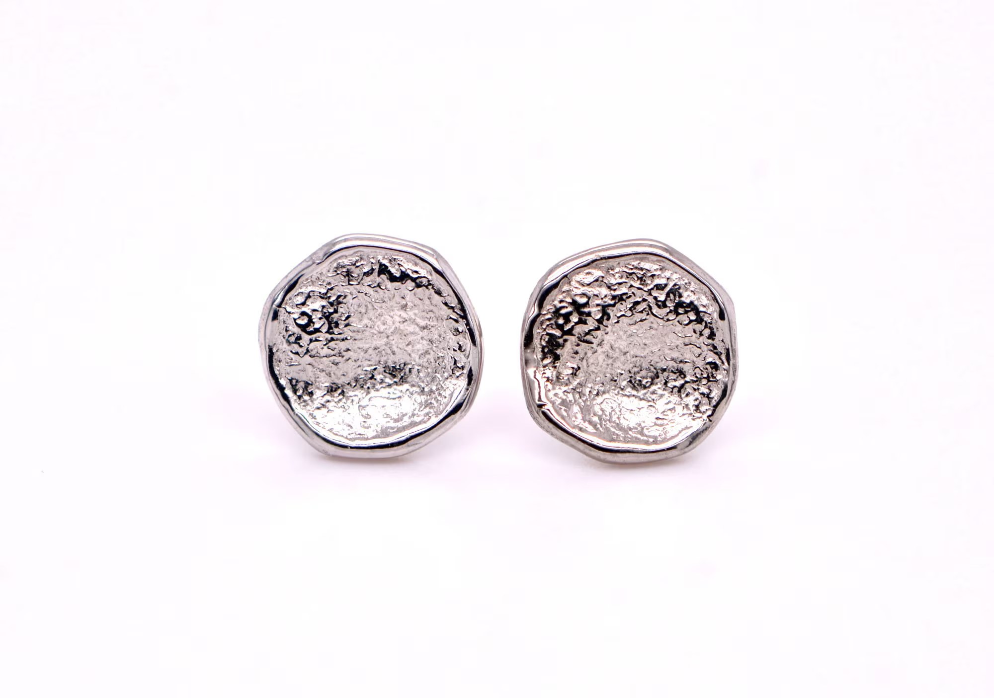 Textured Circle Stud Earrings 14k White Gold, Circle Post Earring, Minimalist Studs, Everyday Earring, Girlfriend Gift, Birthday Gift Women