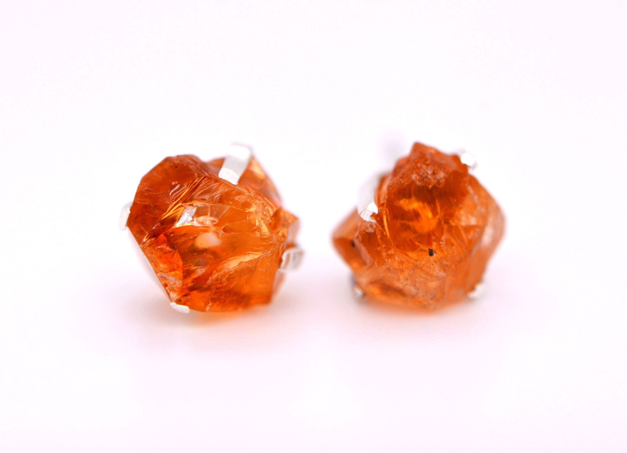 Raw Citrine Stud Earrings Sterling Silver : November Birthstone, detail view