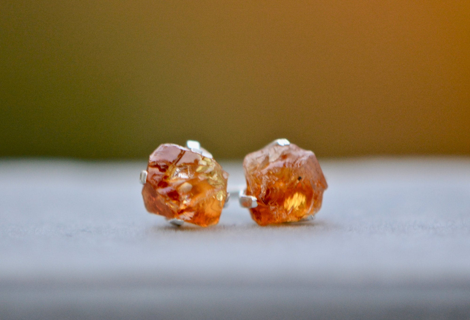 Raw Citrine Stud Earrings Sterling Silver : November Birthstone