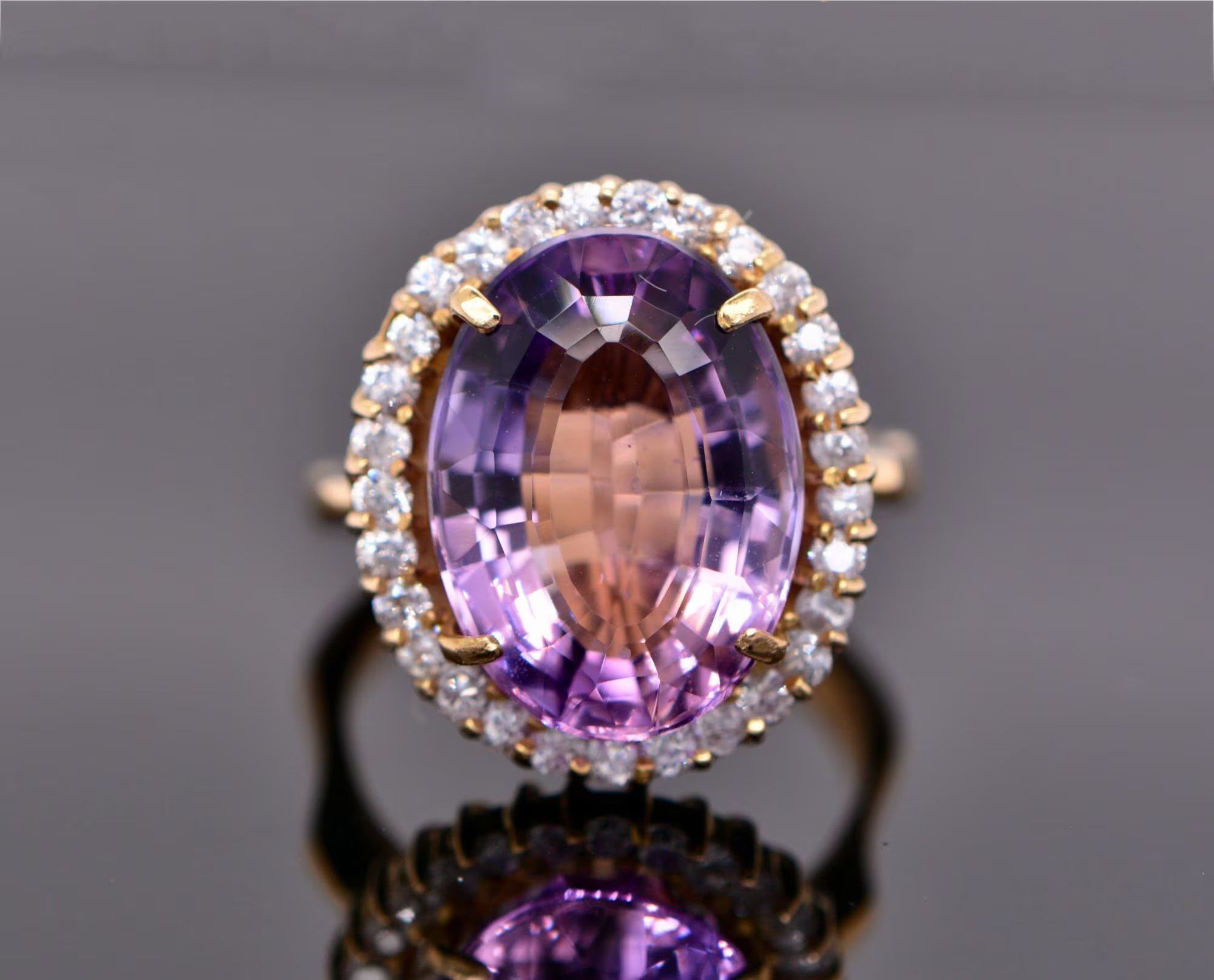 Amethyst Statement Ring 14k Gold with CZ, February Birthstone Ring, Engagement Ring, Girlfriend Gift, Anniversary Gift , Sentimental Gifts