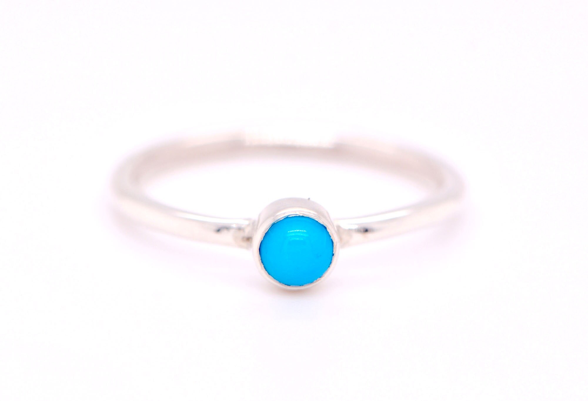 Tiny Round Turquoise Ring Sterling Silver, Stacking Ring, December Birthstone Jewelry, Something Blue, Bridesmaids Gift Skinny Everyday Ring