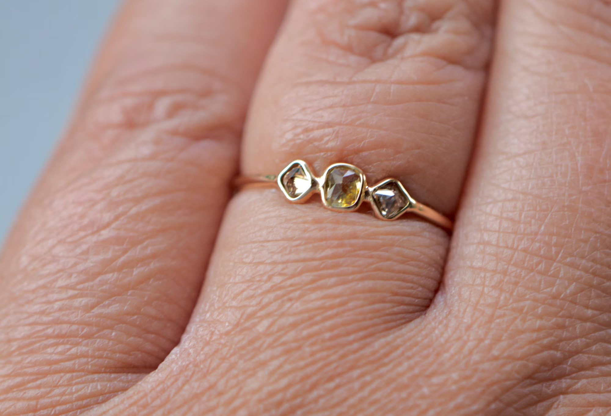 Salt Pepper Diamond Dainty Minimalist Ring Solid 14k Gold : April Birthstone Jewelry