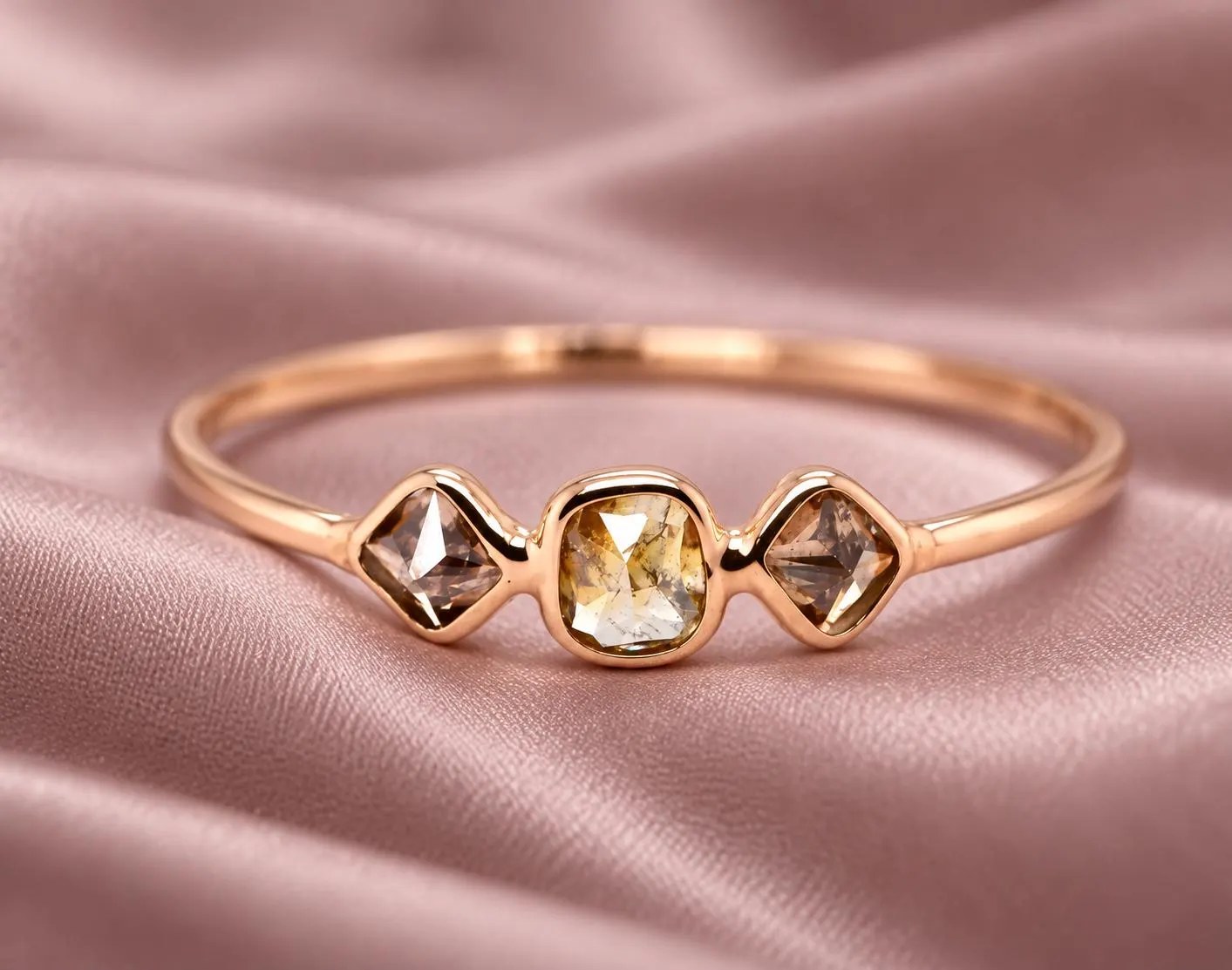 Salt Pepper Diamond Minimalist Ring Solid 14k Gold Size 6.5, April Birthstone