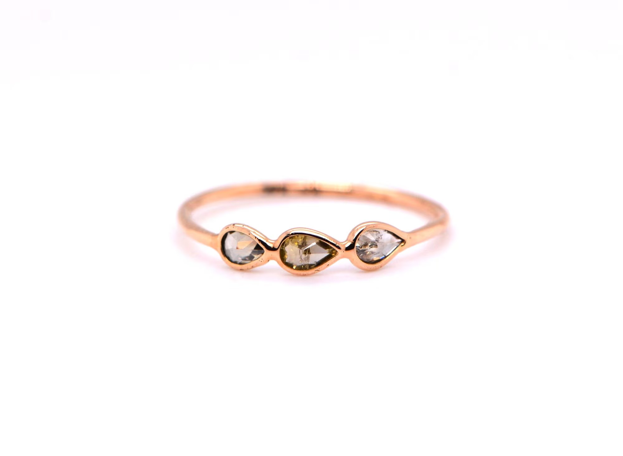 Teardrop Salt Pepper Diamond Ring: 14k Solid Gold Dainty Stacking Ring