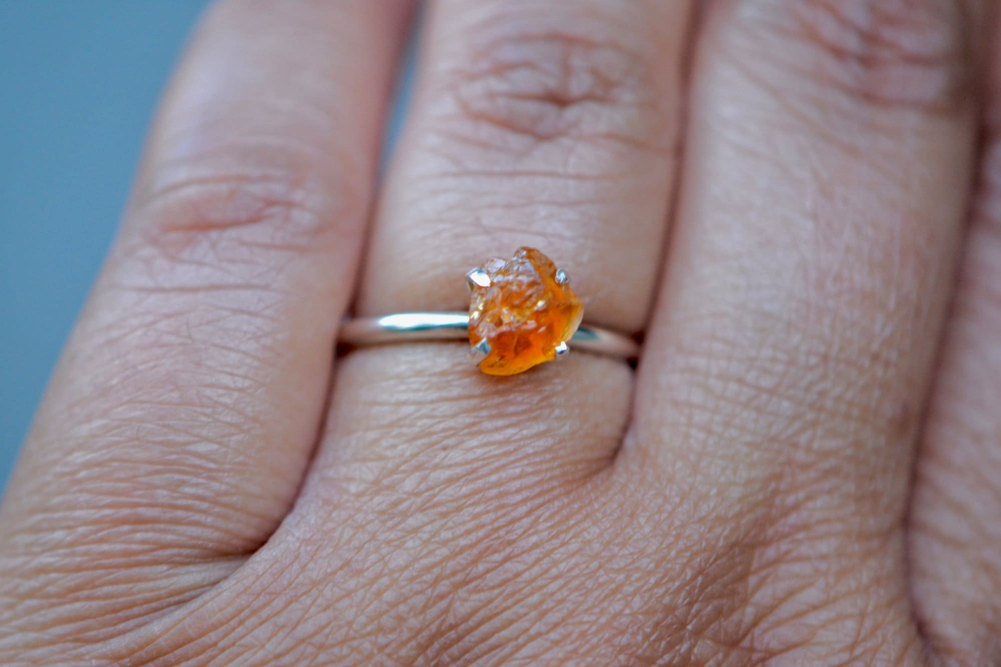 Raw Citrine Ring Sterling Silver : November Birthstone, main view