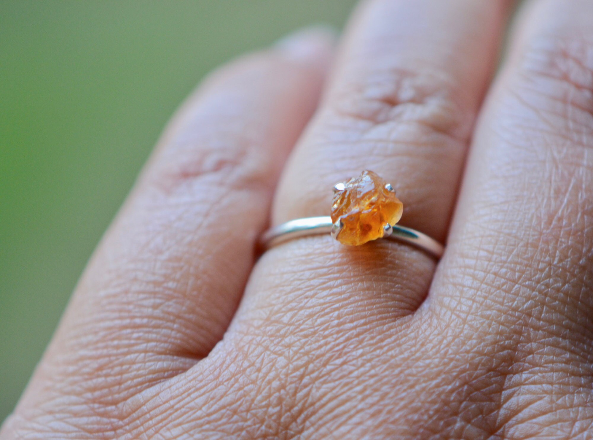 Raw Citrine Ring Sterling Silver : November Birthstone, worn view
