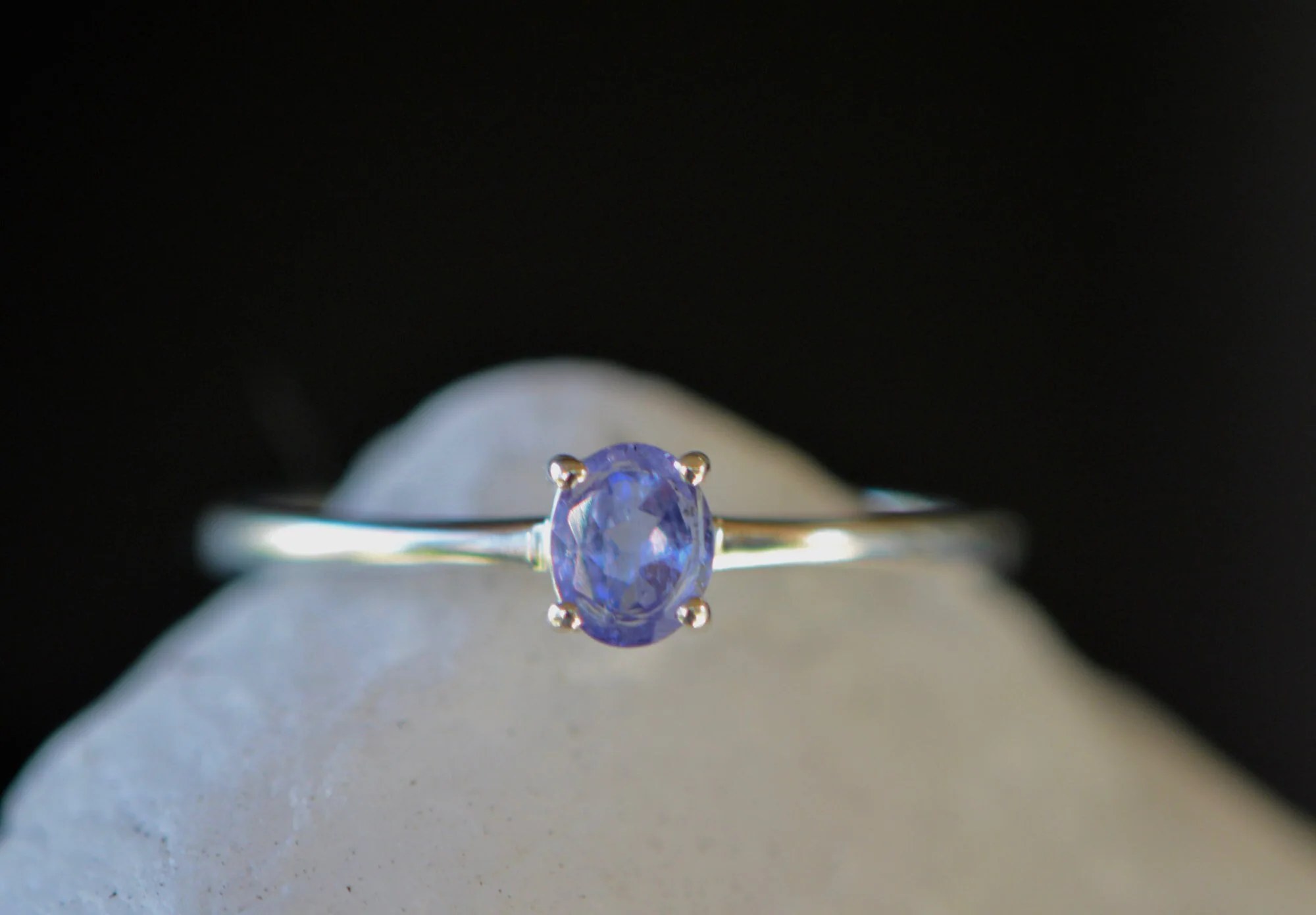 Minimalist Oval Tanzanite Ring Sterling Silver, Purple Gemstone Ring, December Birthstone Ring, Stacking Ring, Everyday Ring, Gift for Women