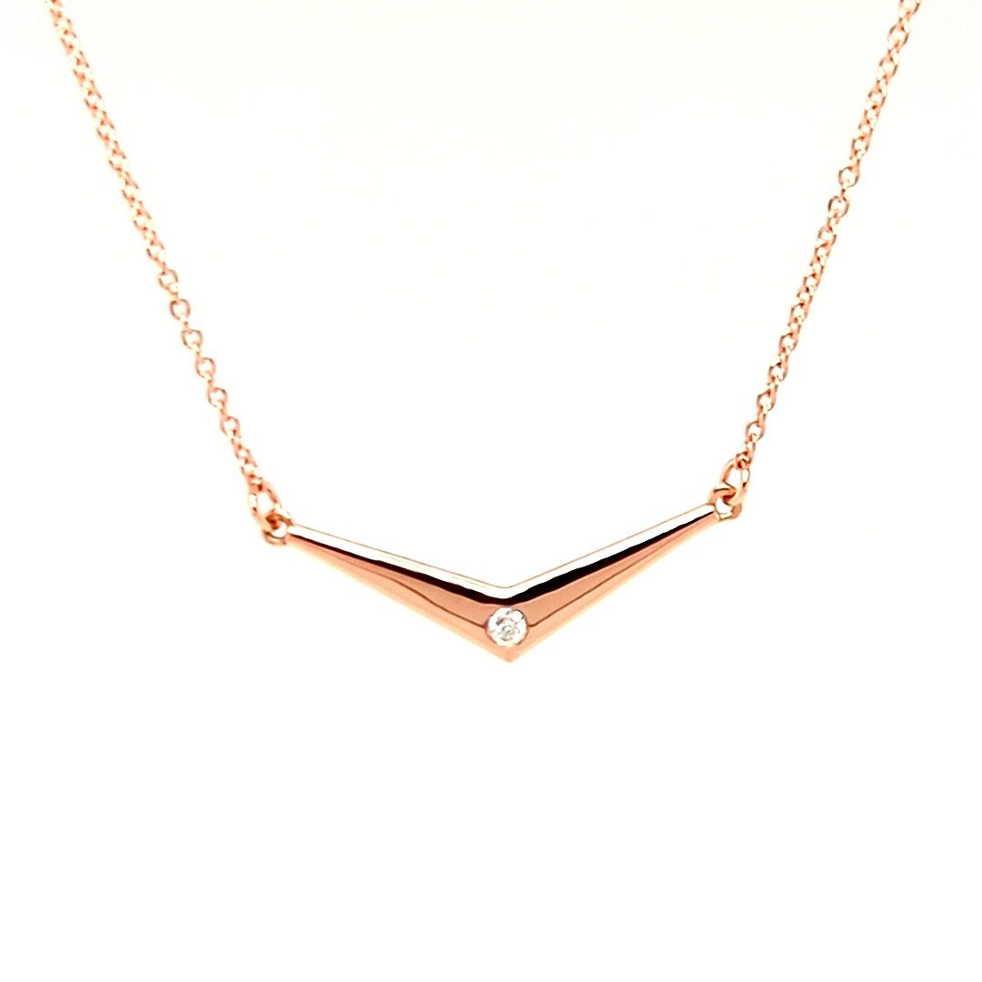 Natural Diamond V Necklace Solid 14k Rose Gold : Everyday Layering Necklace