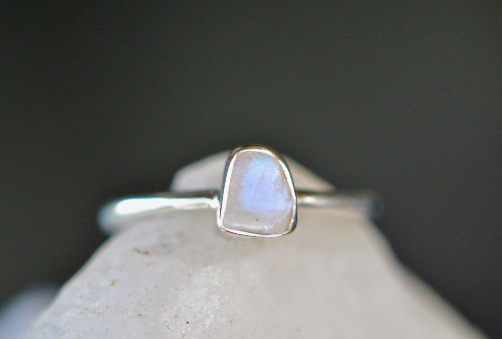 Moonstone Slice Minimalist Ring Sterling Silver : June Birthstone Jewelry, detail view