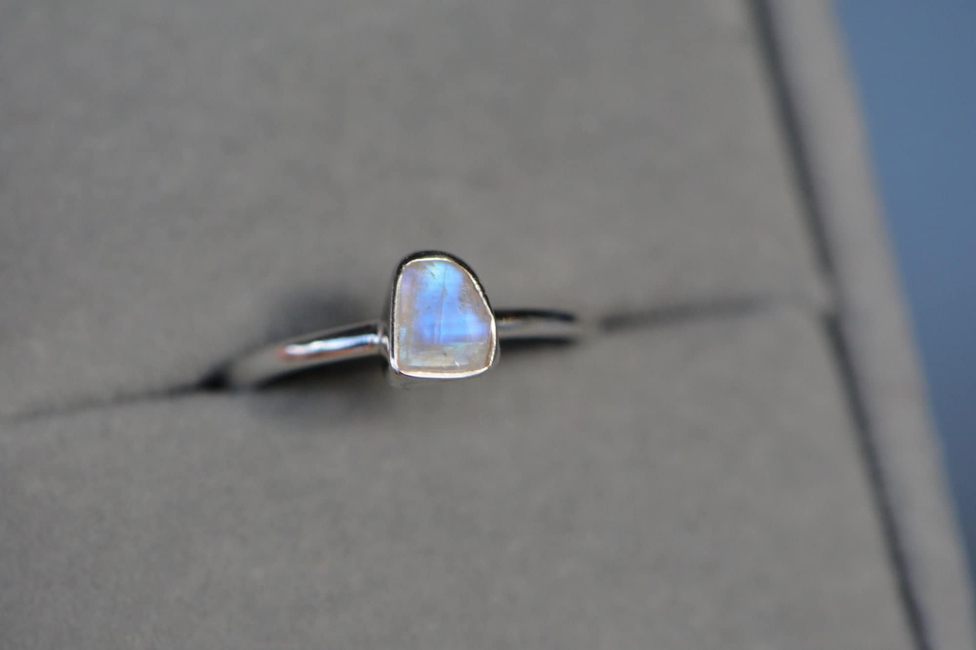 Moonstone Slice Minimalist Ring Sterling Silver : June Birthstone Jewelry