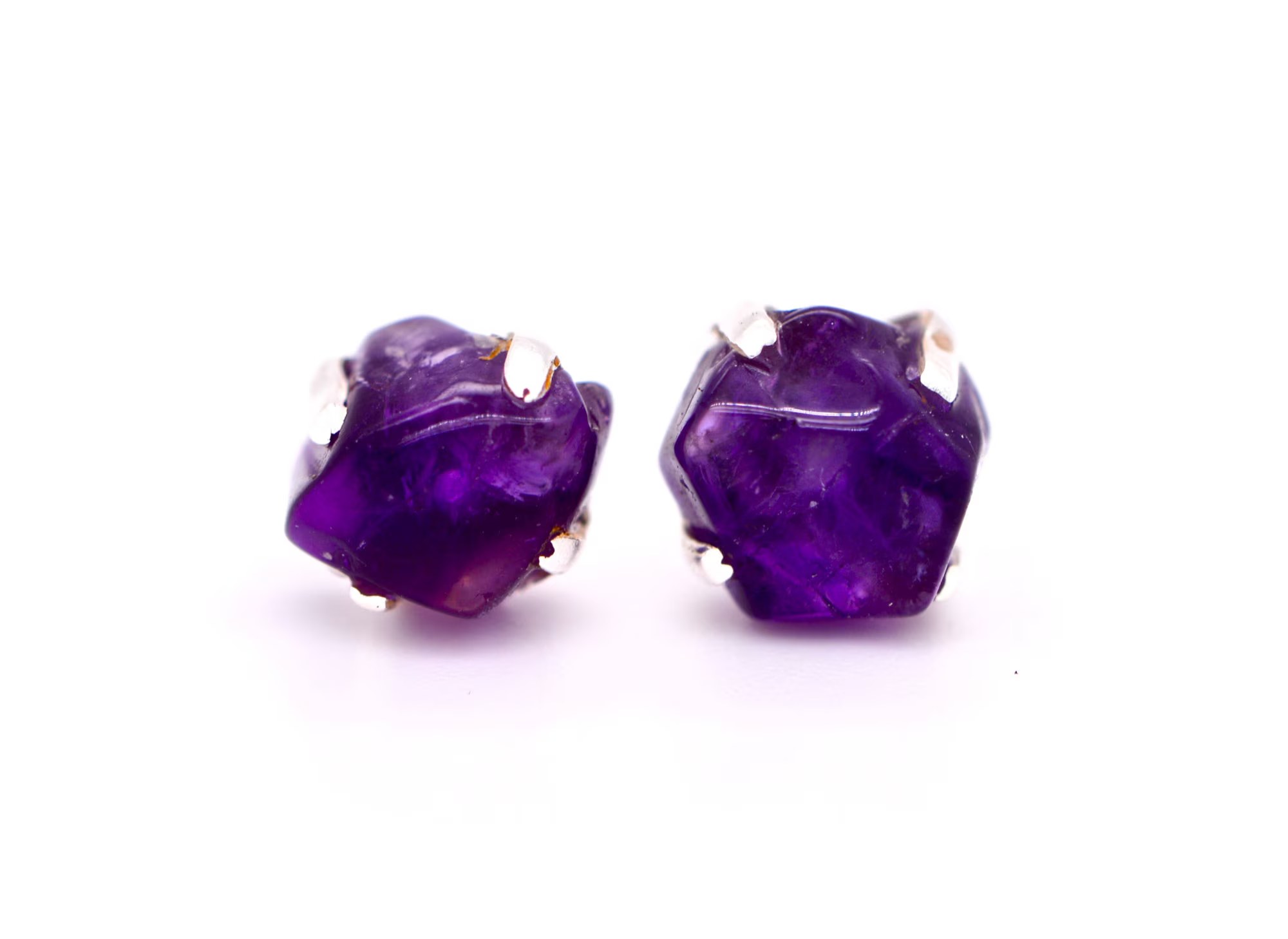 Tumbled Amethyst Prong Set Stud Earrings Sterling Silver Earrings, February Birthstone Studs, Purple Gemstone Post Earring, Girlfriend Gift