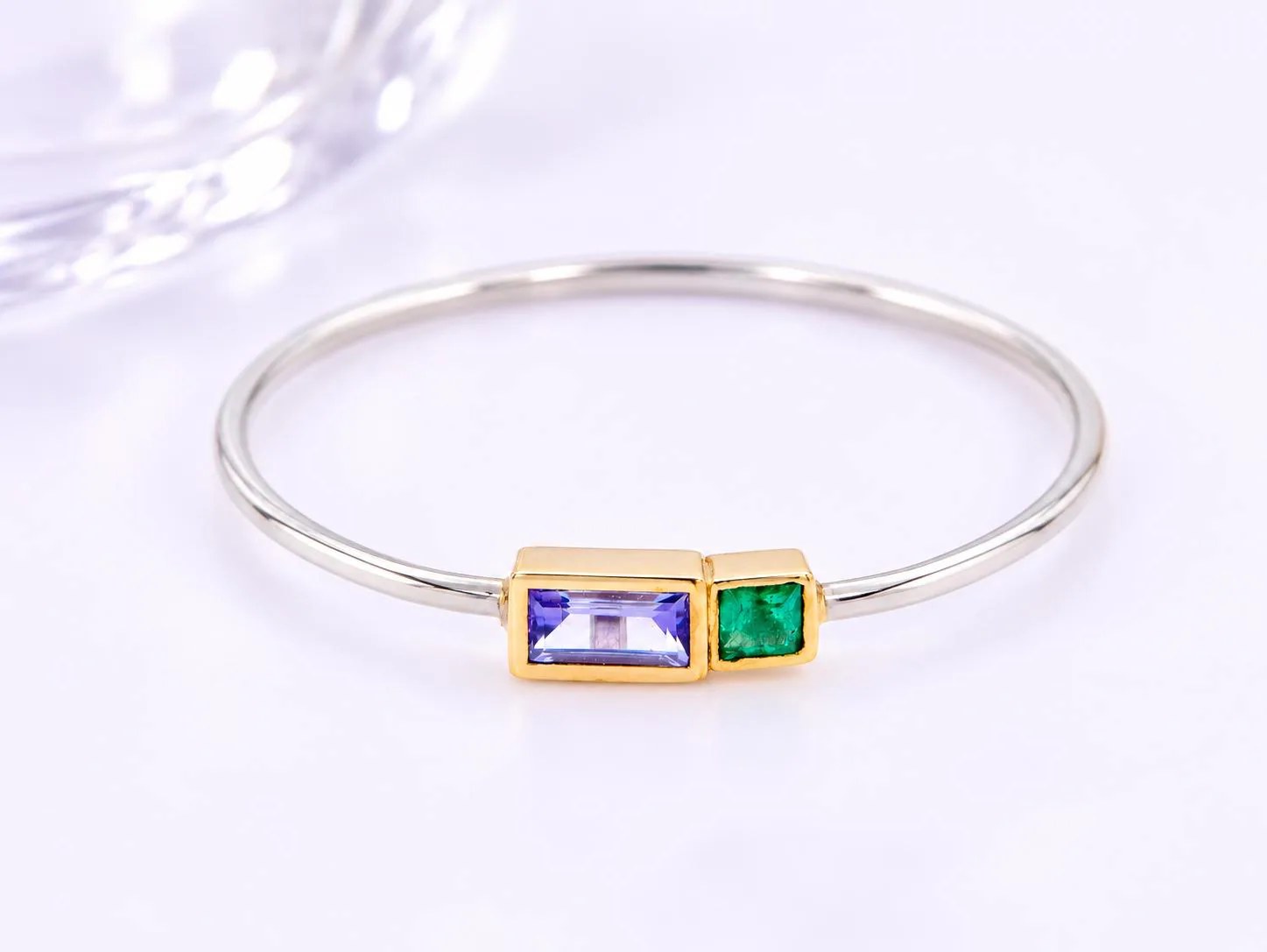 Tanzanite & Emerald Baguette 14k Gold Ring, December May Birthstone