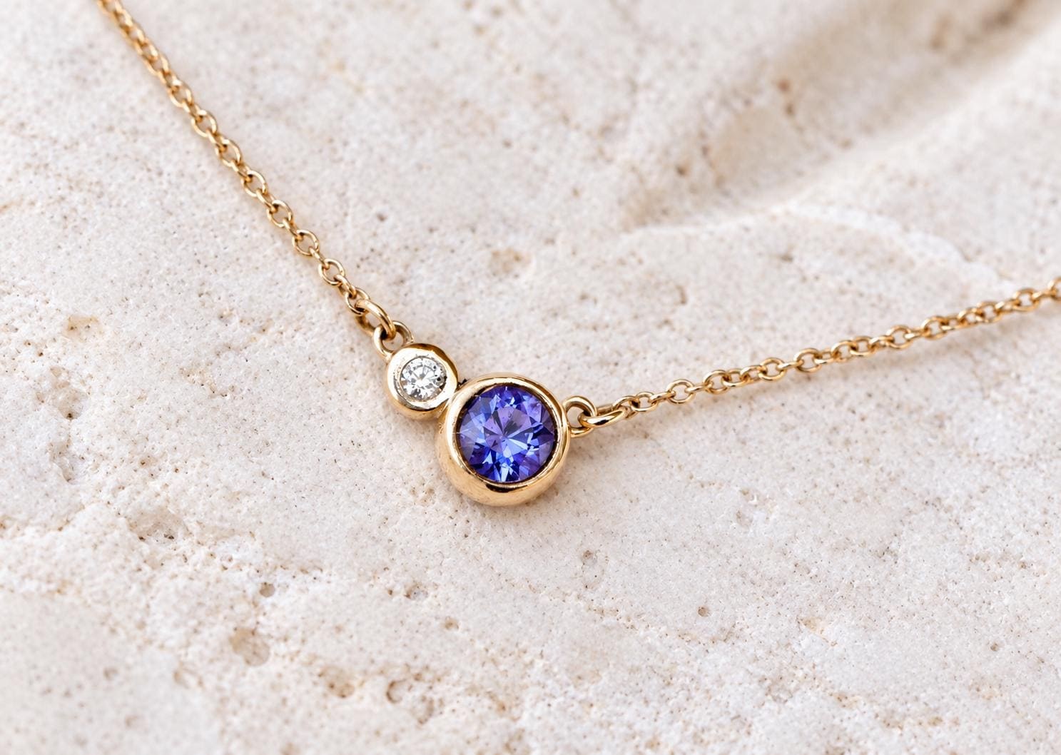 Tazanite & Diamond 14k Gold Layering Necklace, December Birthstone