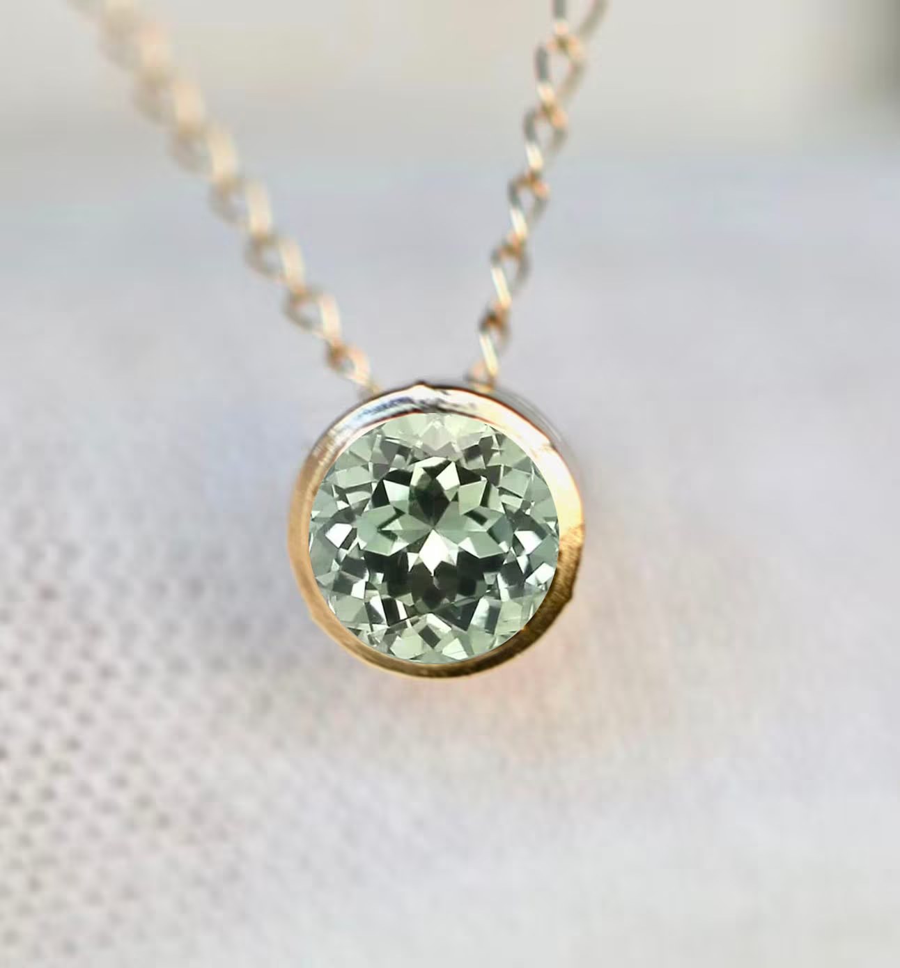 Green Sapphire Solitaire Slide Necklace 14k Gold : September Birthstone Jewelry
